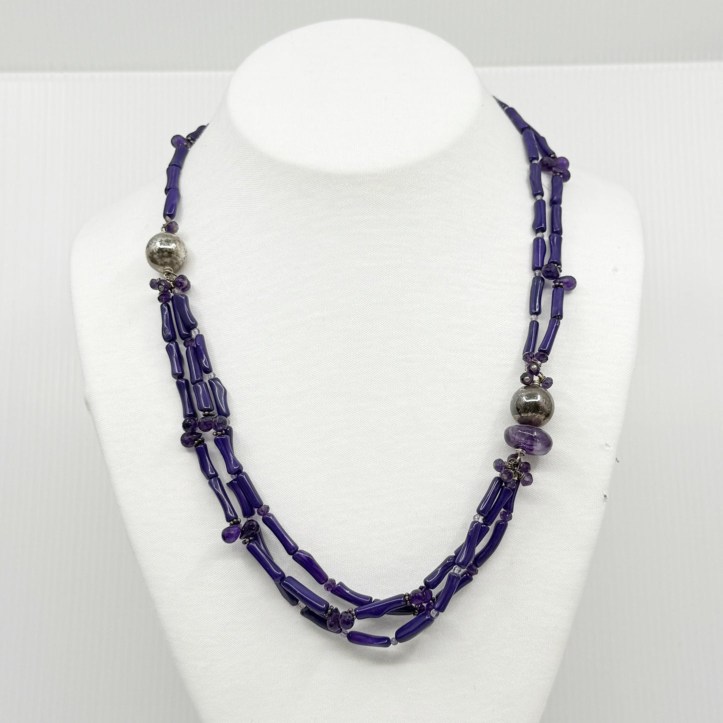 Hand Made purple branch coral & amethyst bead necklace GM665
