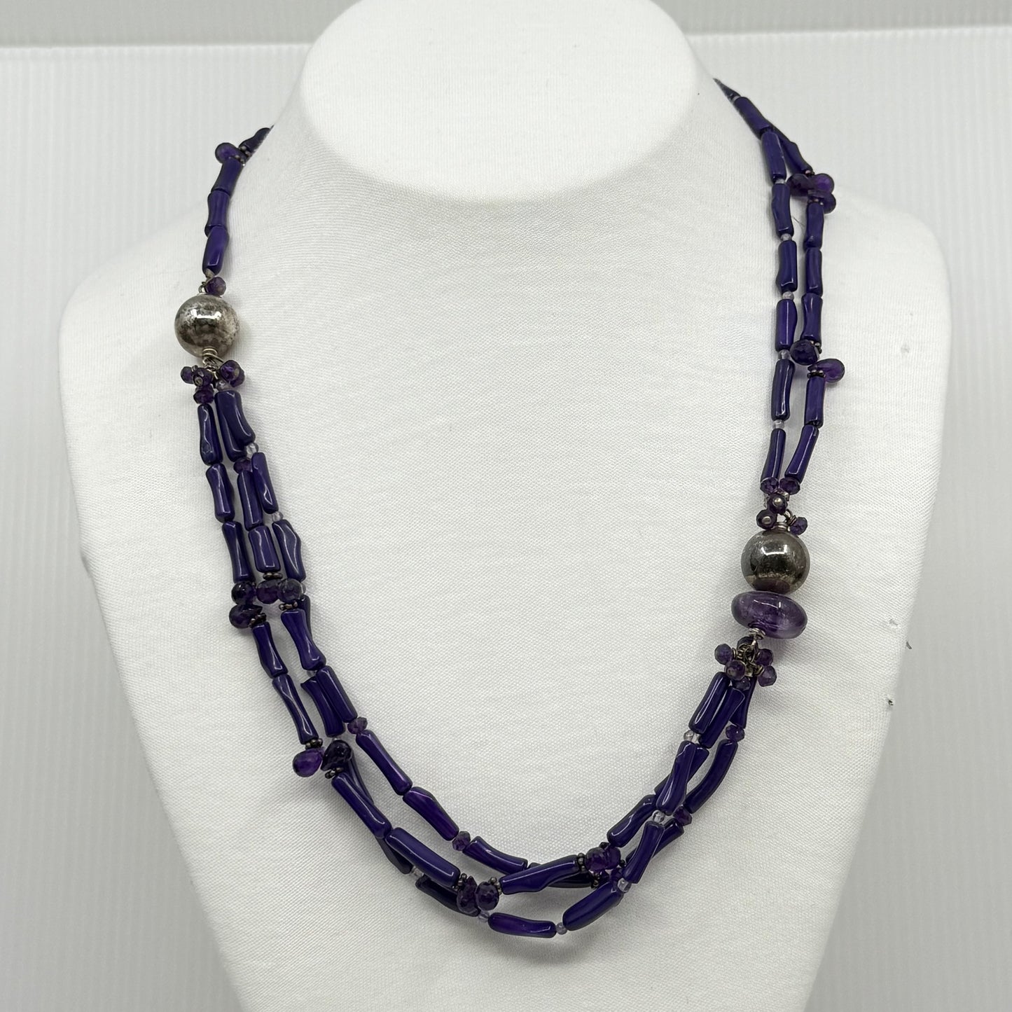 Hand Made purple branch coral & amethyst bead necklace GM665