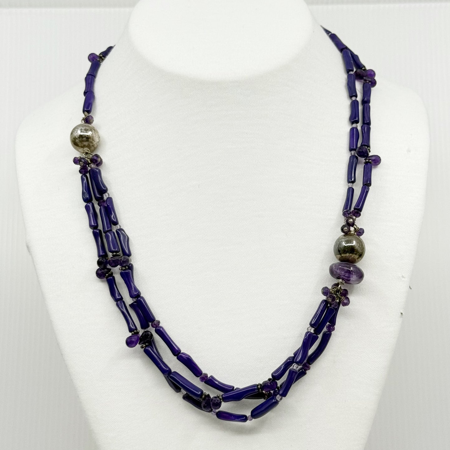 Hand Made purple branch coral & amethyst bead necklace GM665