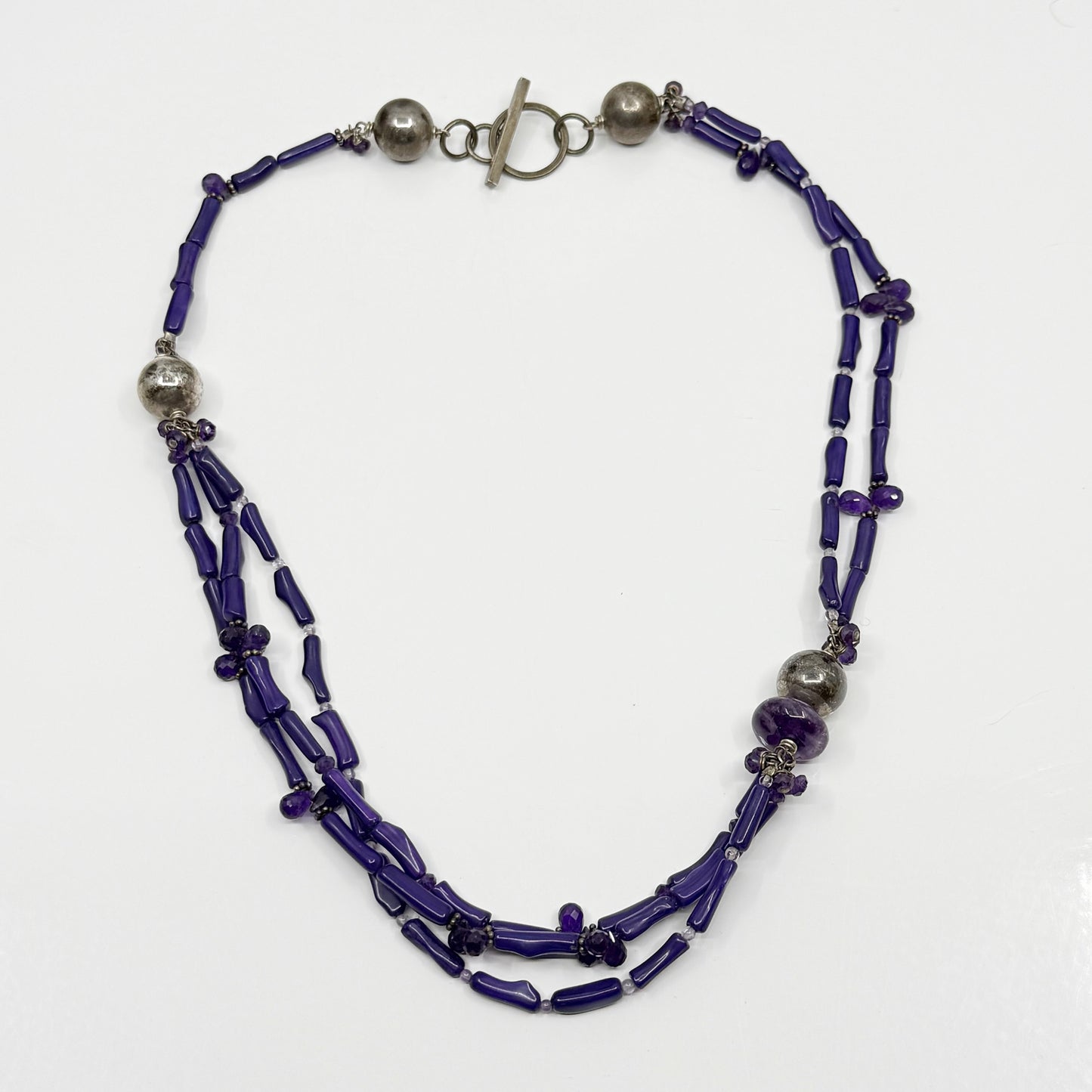 Hand Made purple branch coral & amethyst bead necklace GM665
