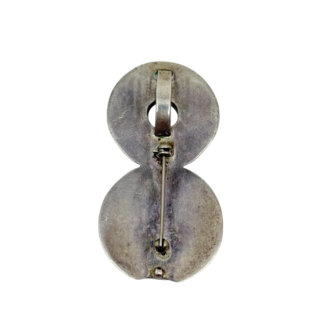 Vintage sterling silver carved fish bone & Larimar brooch pendant - GM1001