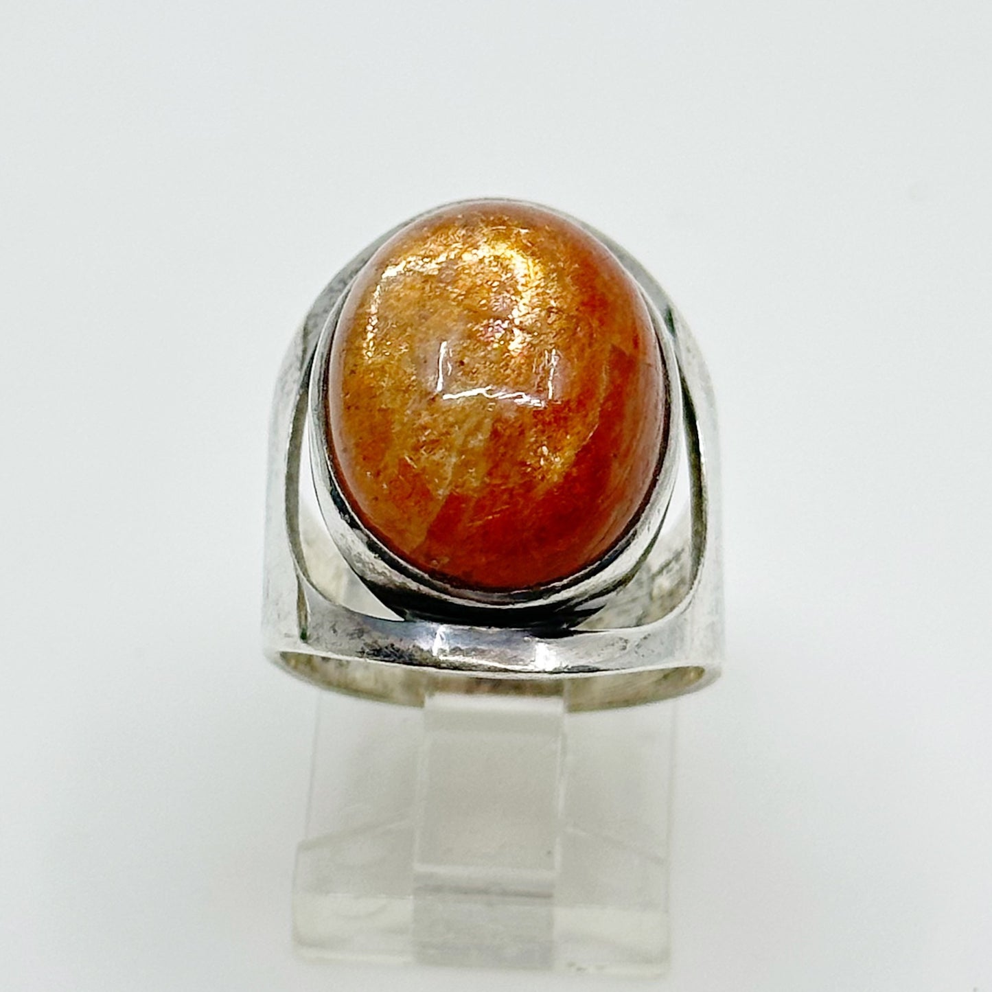 Sterling silver natural sunstone cabochon ring - GM1002