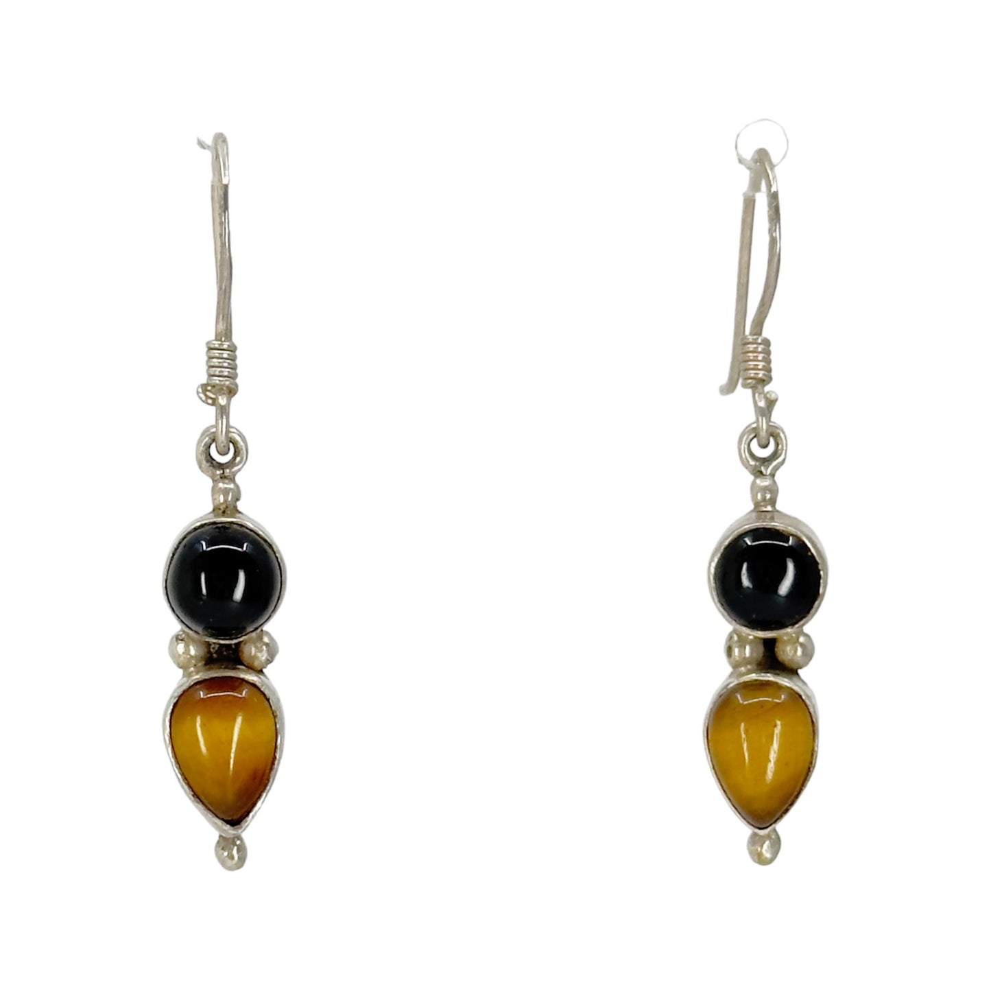 Sterling silver Tiger's eye & onyx drop earrings - GM1003