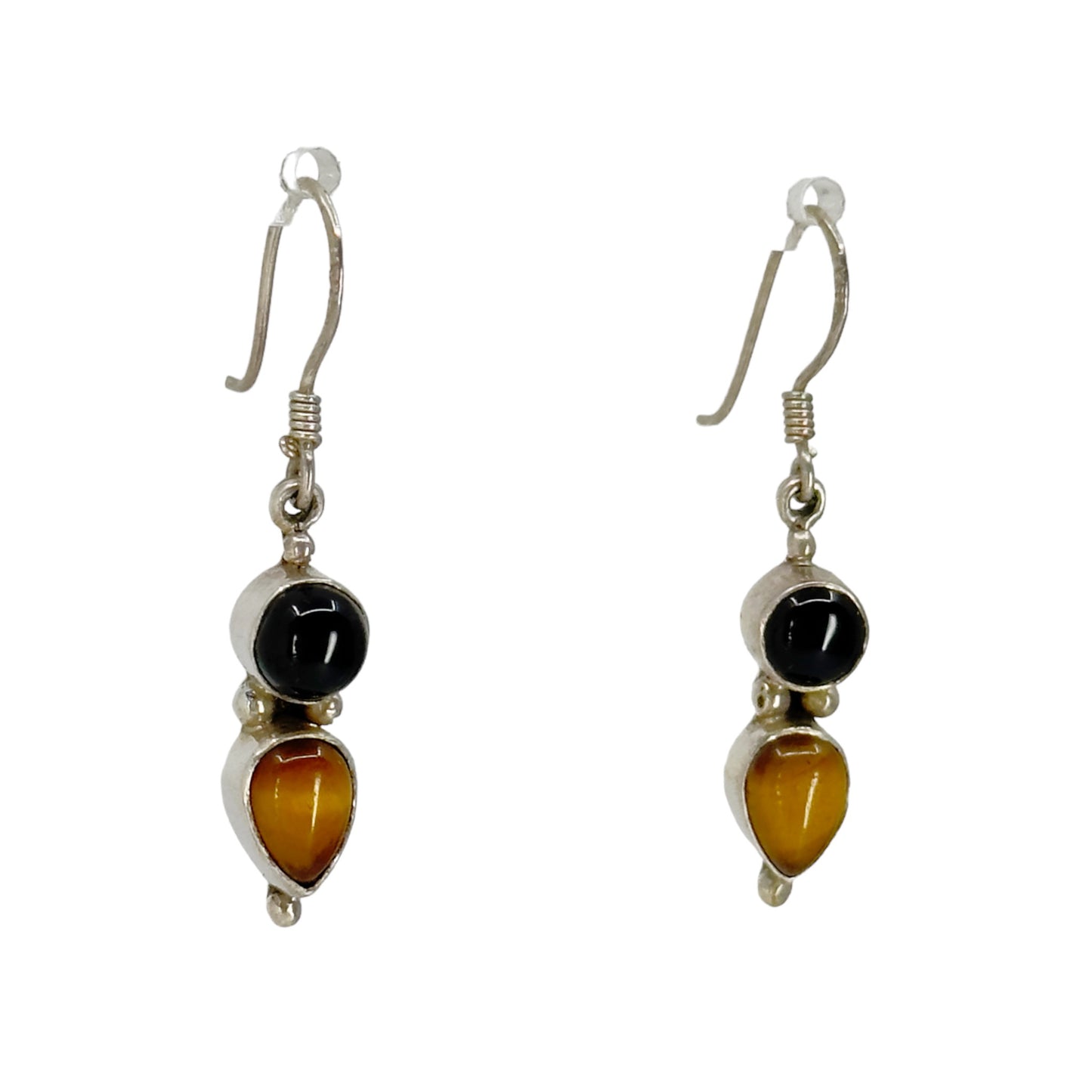 Sterling silver Tiger's eye & onyx drop earrings - GM1003