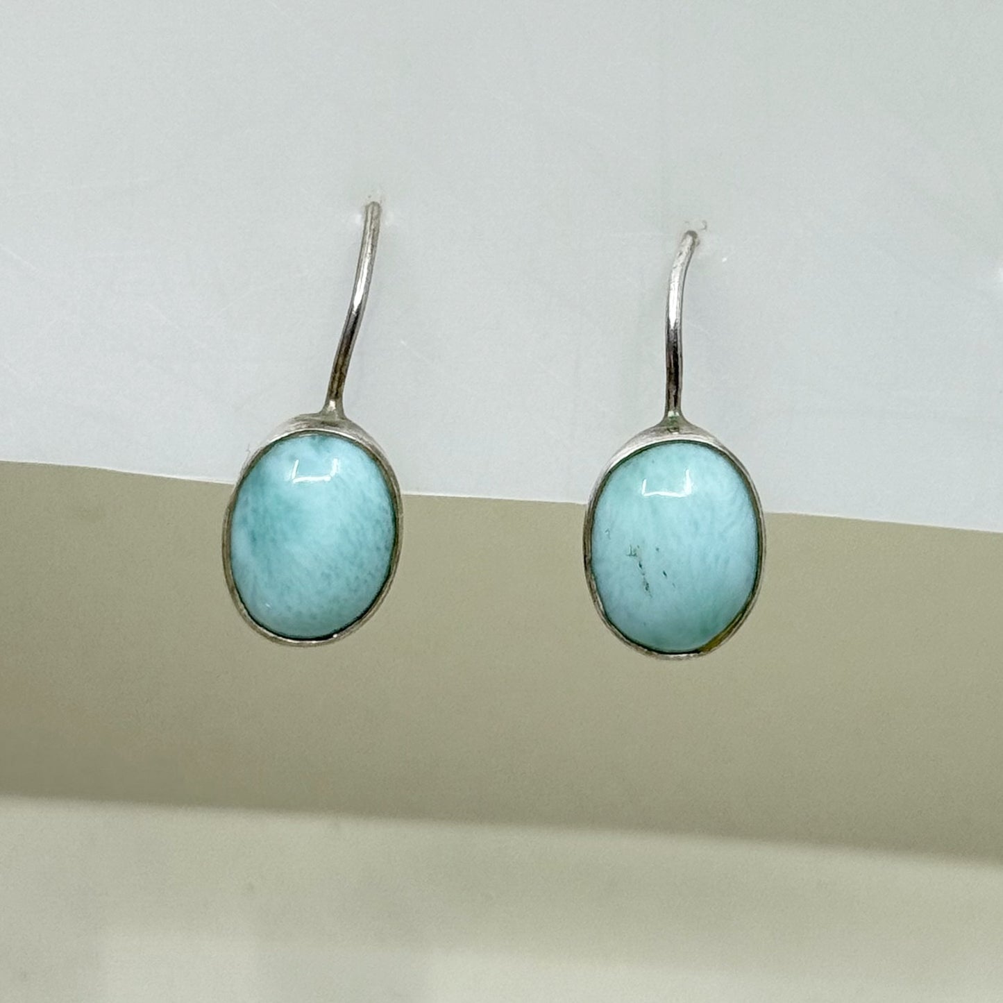 sterling silver Larimar cabochon earrings - GM1004