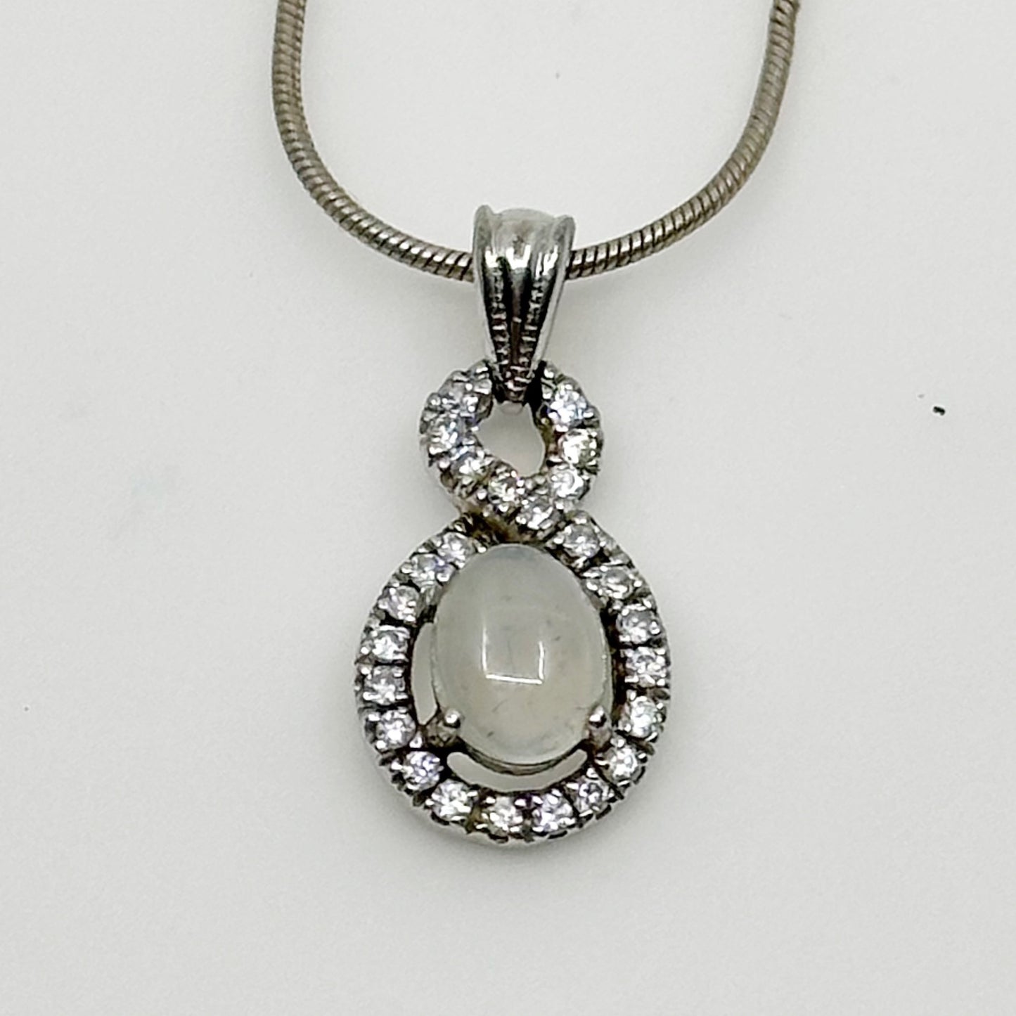 Sterling silver moonstone & cubic zirconia pendant - GM1016
