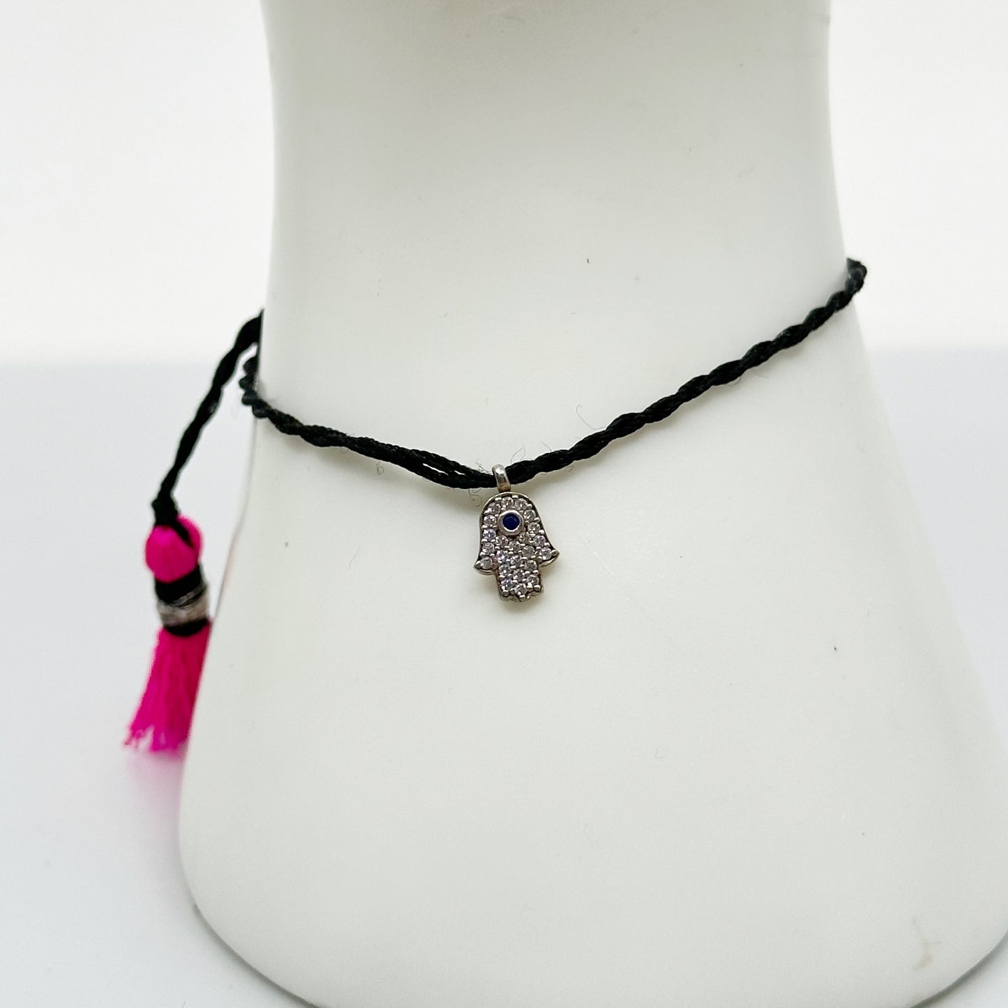Gold Vermeil Sterling silver cubic zirconia hamsa cord bracelet - GM1017