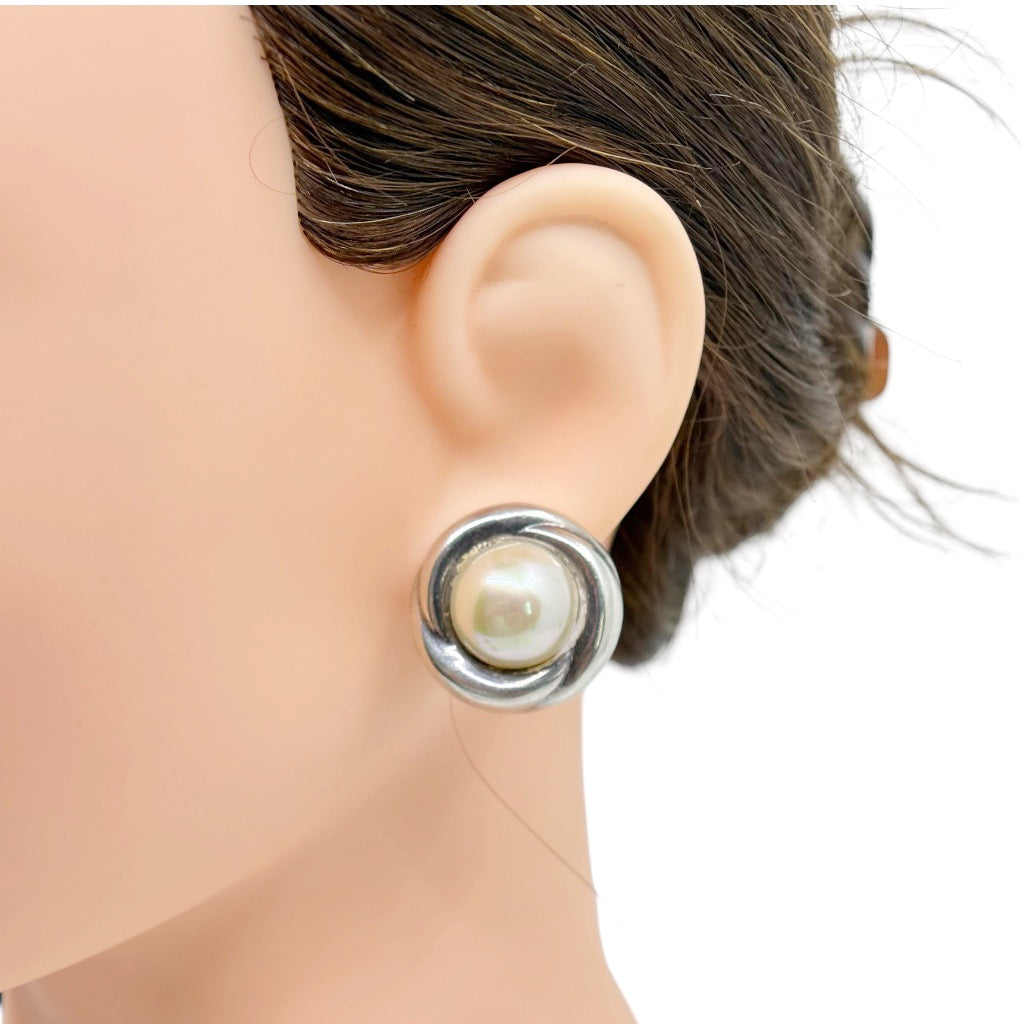 Vintage Barra sterling silver made pearl clip on earrings - GM1020