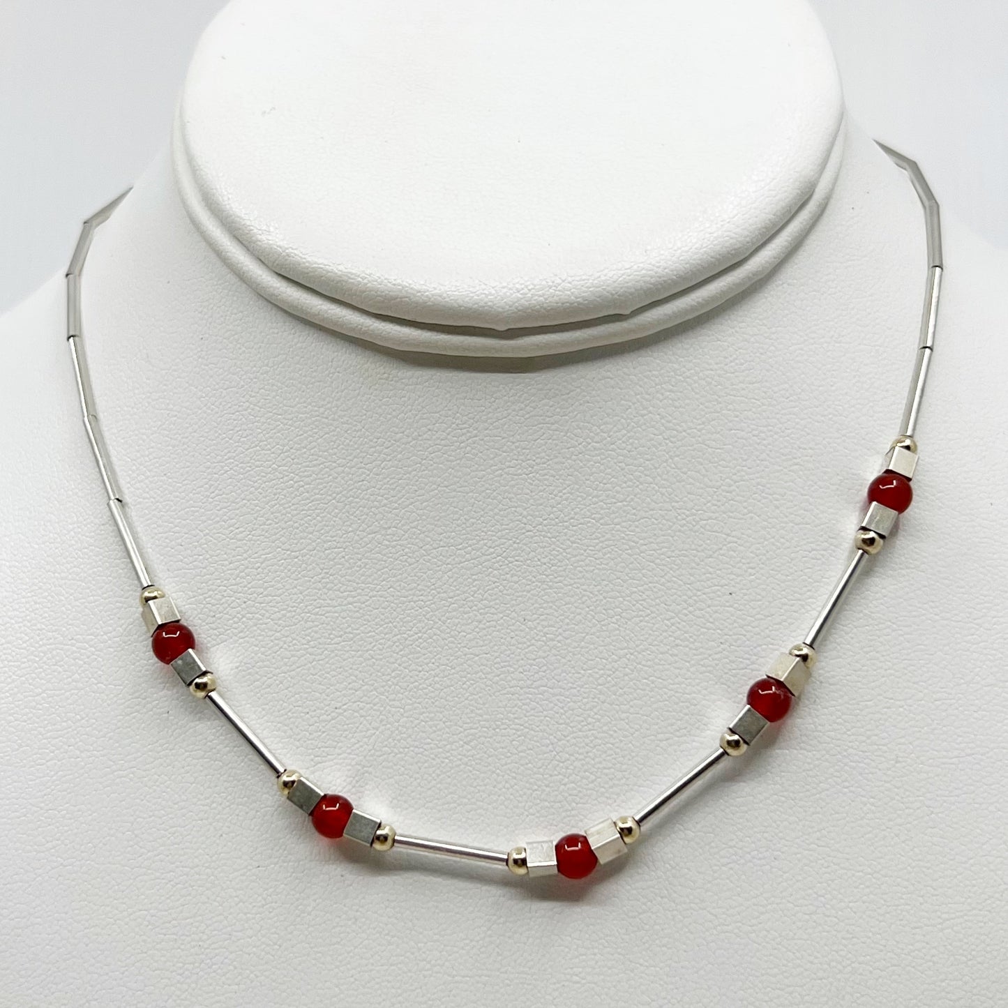 sterling silver & gold filled carnelian bead necklace - GM1022