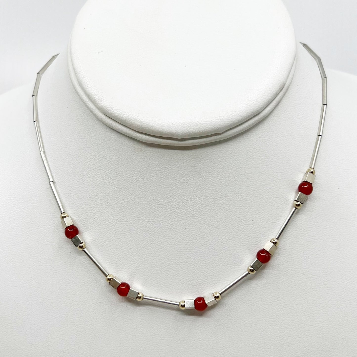 sterling silver & gold filled carnelian bead necklace - GM1022