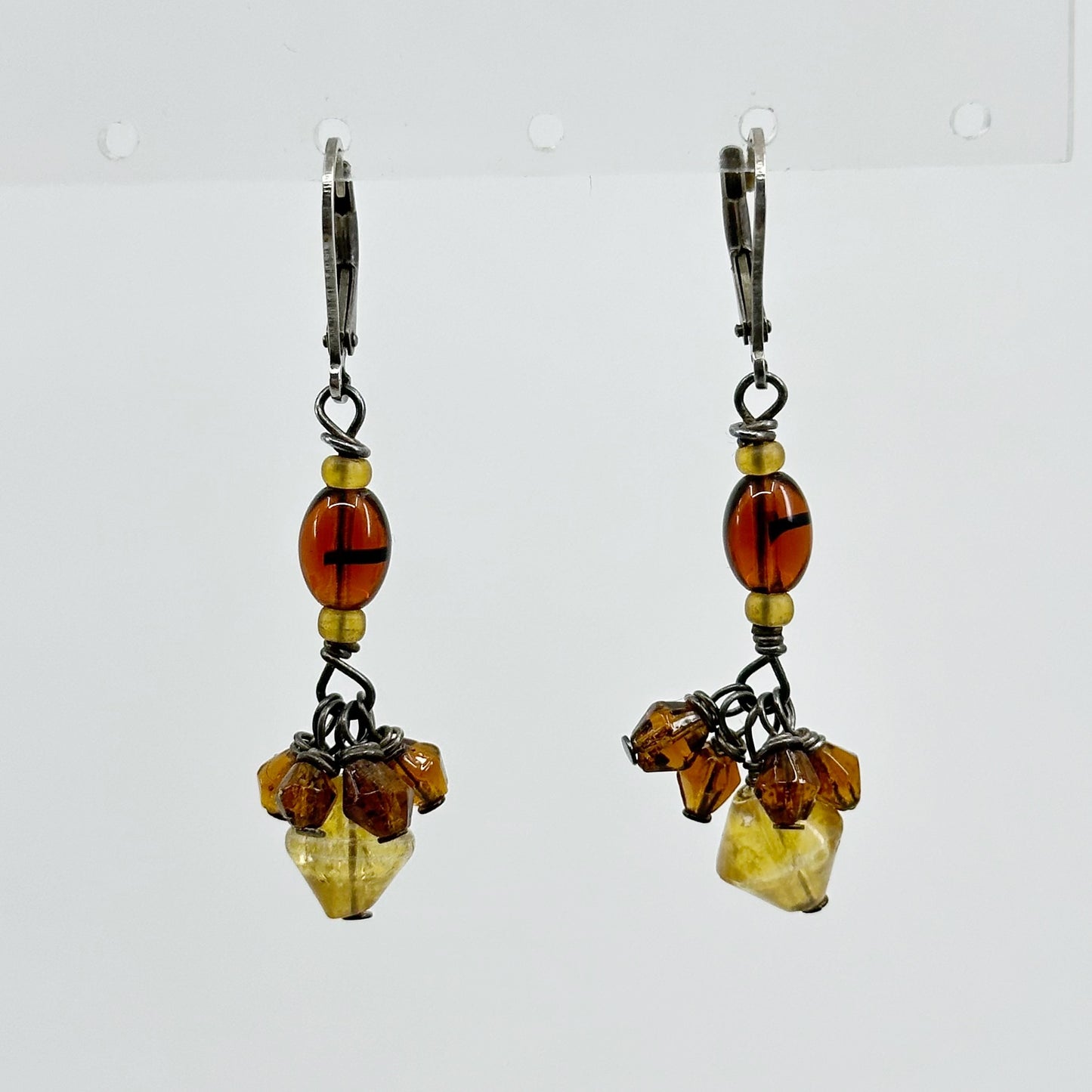 Sterling silver amber glass bead earrings - GM1024
