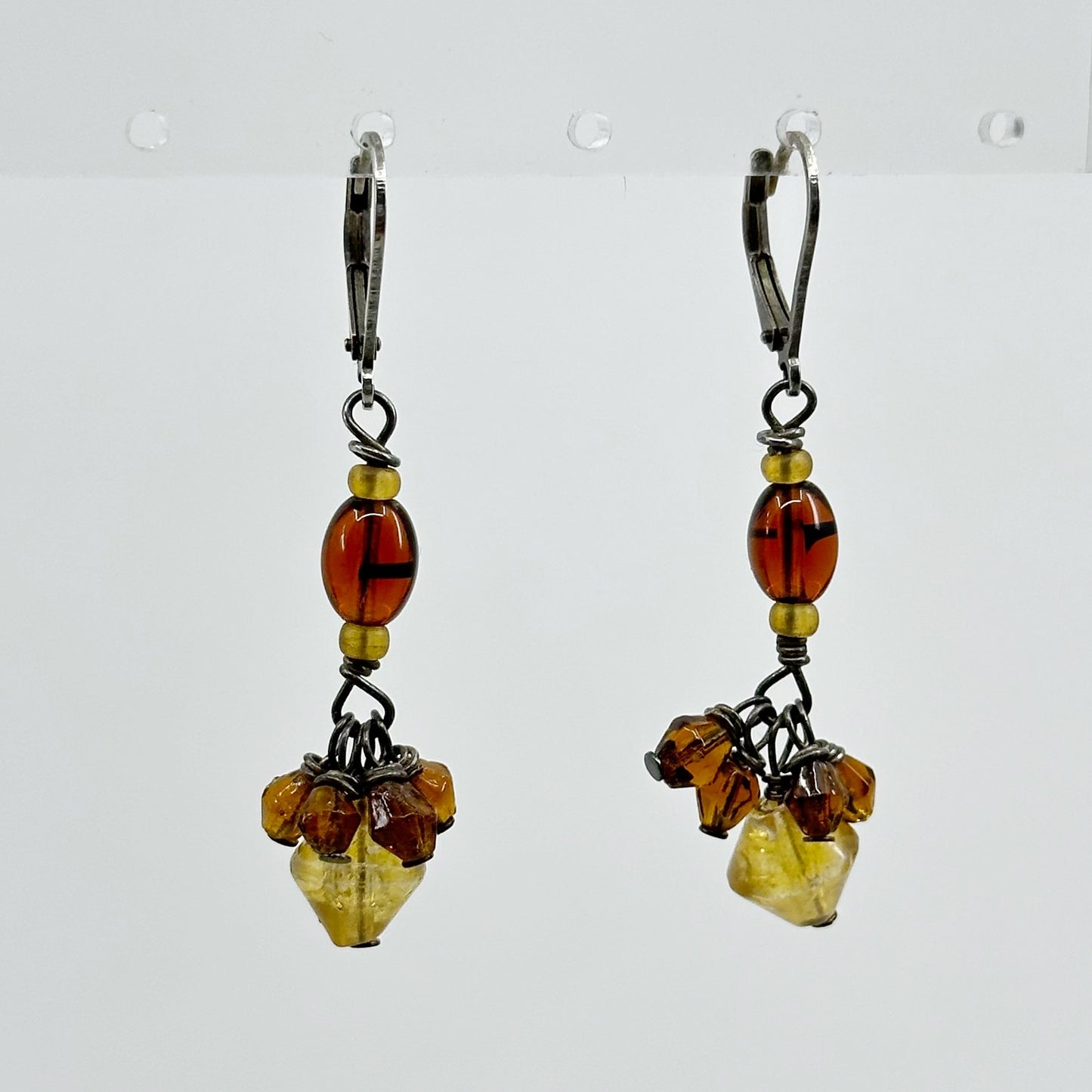 Sterling silver amber glass bead earrings - GM1024