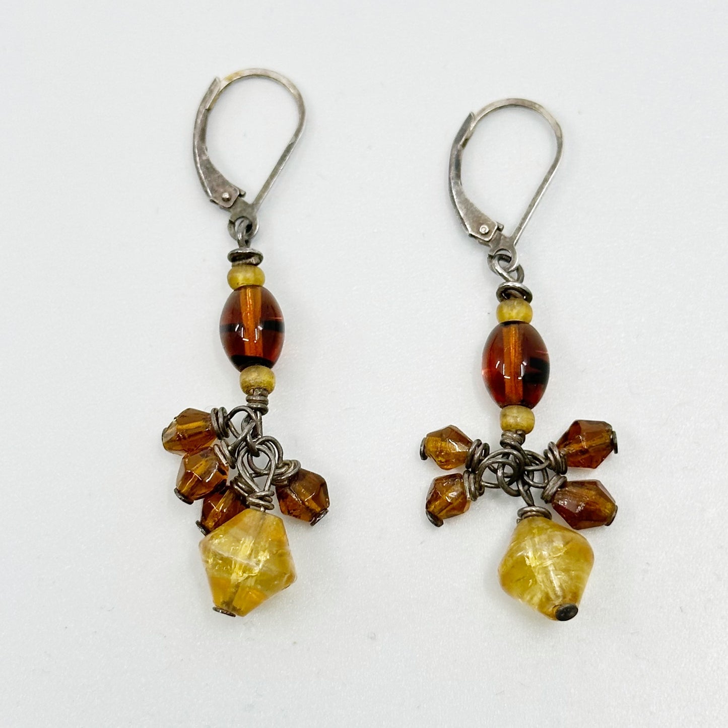Sterling silver amber glass bead earrings - GM1024