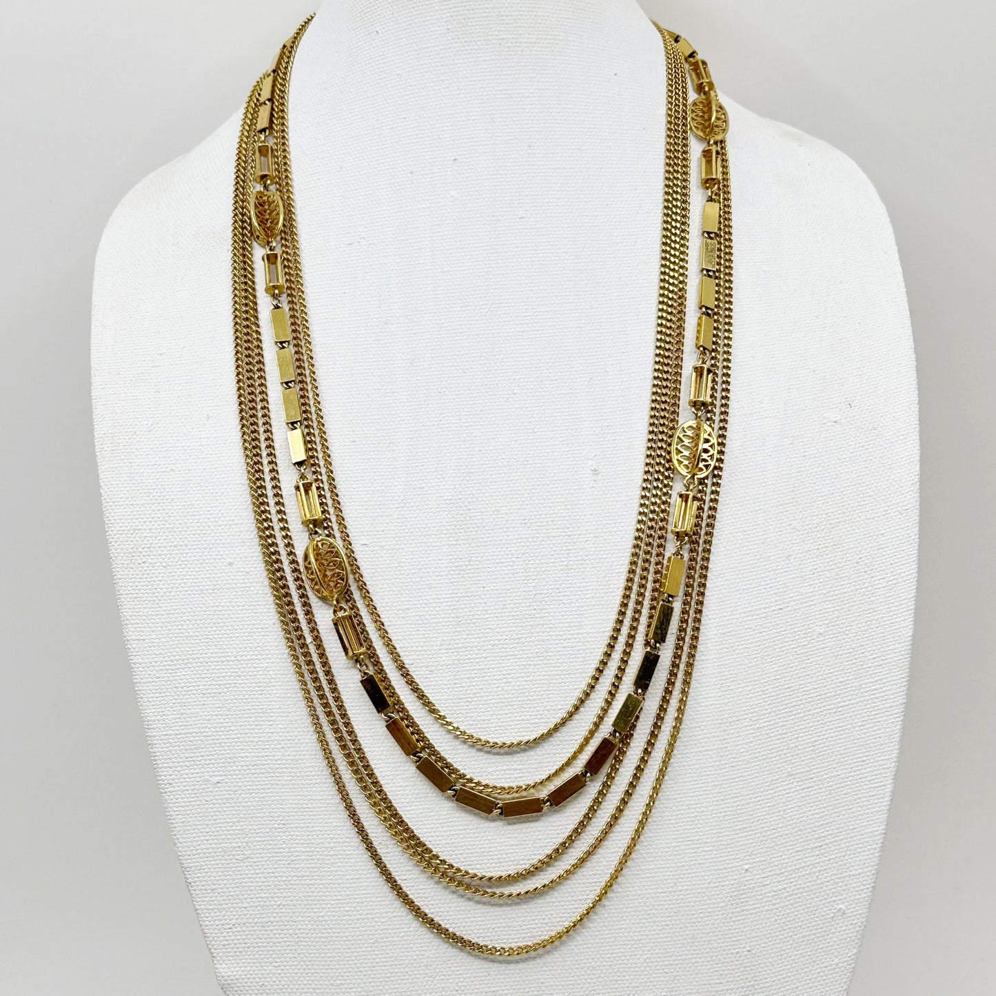 Vintage Monet Gold tone swirl bead multi strand necklace - GM1026