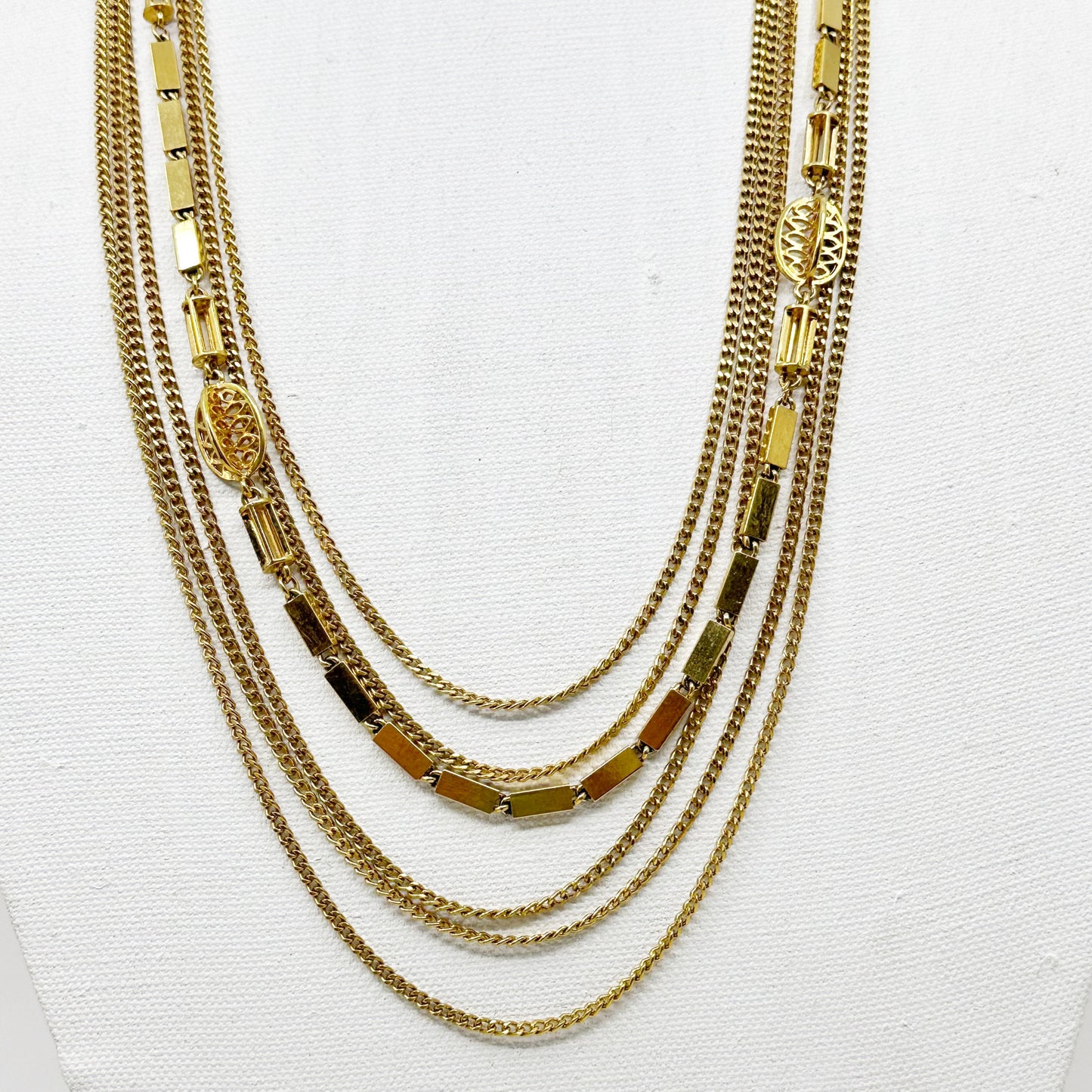 Vintage Monet Gold tone swirl bead multi strand necklace - GM1026