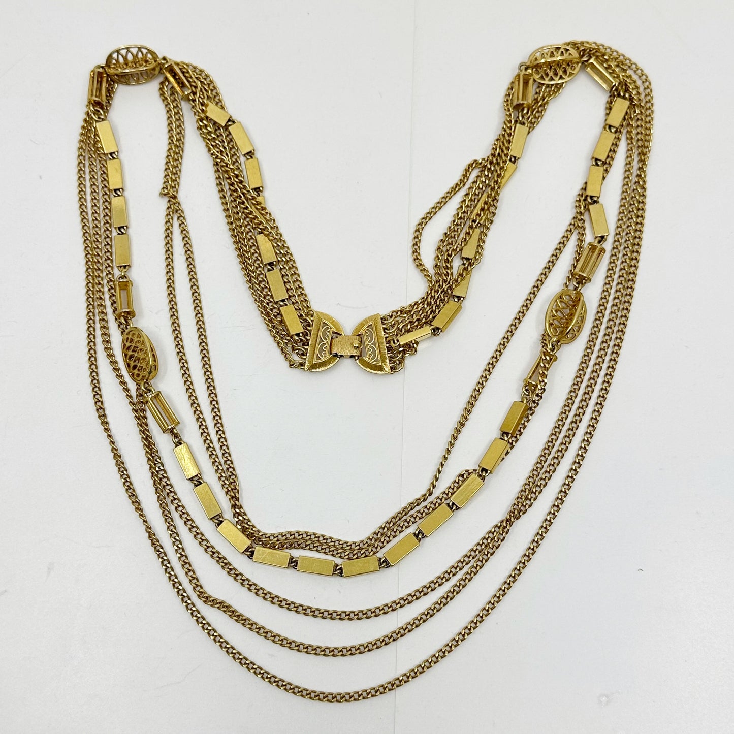 Vintage Monet Gold tone swirl bead multi strand necklace - GM1026