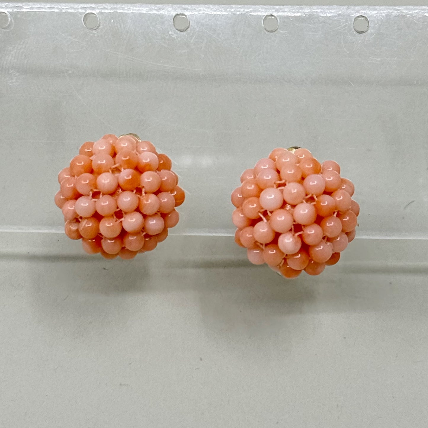 Gold Filled Angel Skin coral domed bead clip on earrings - GM1034