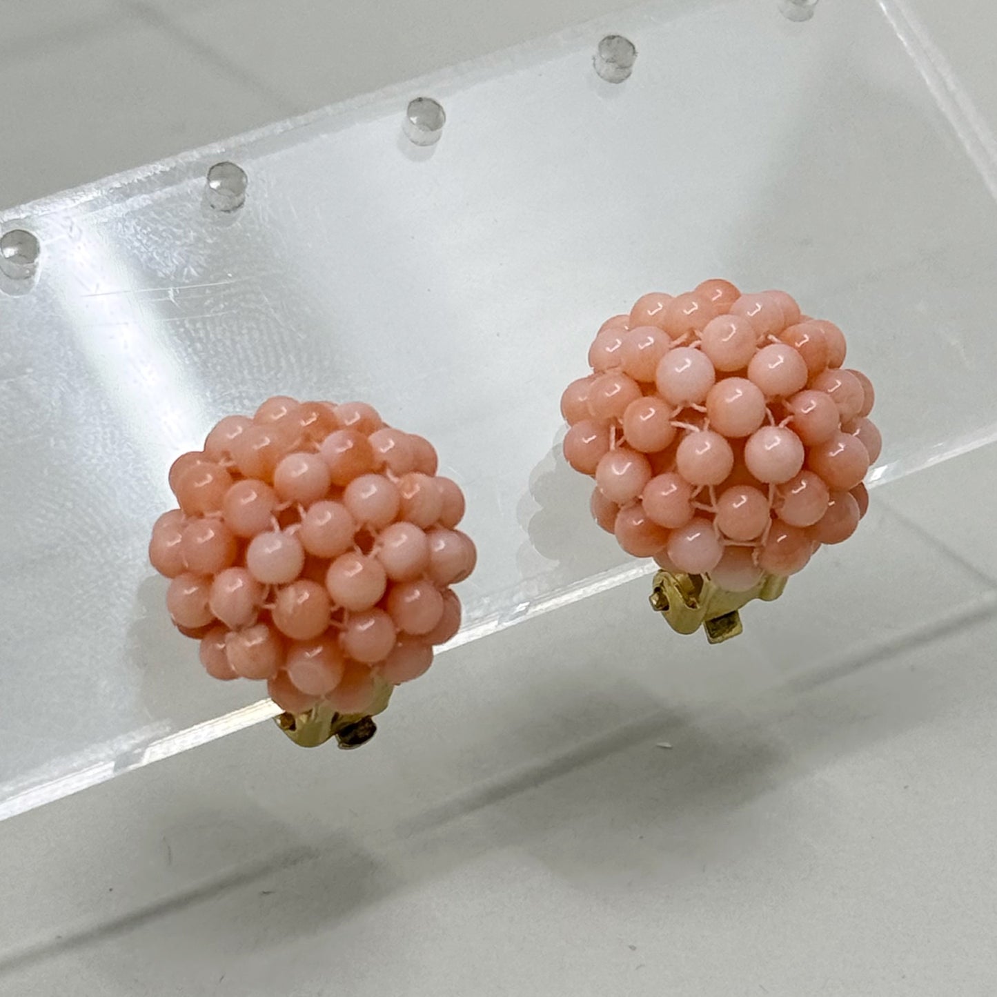 Gold Filled Angel Skin coral domed bead clip on earrings - GM1034