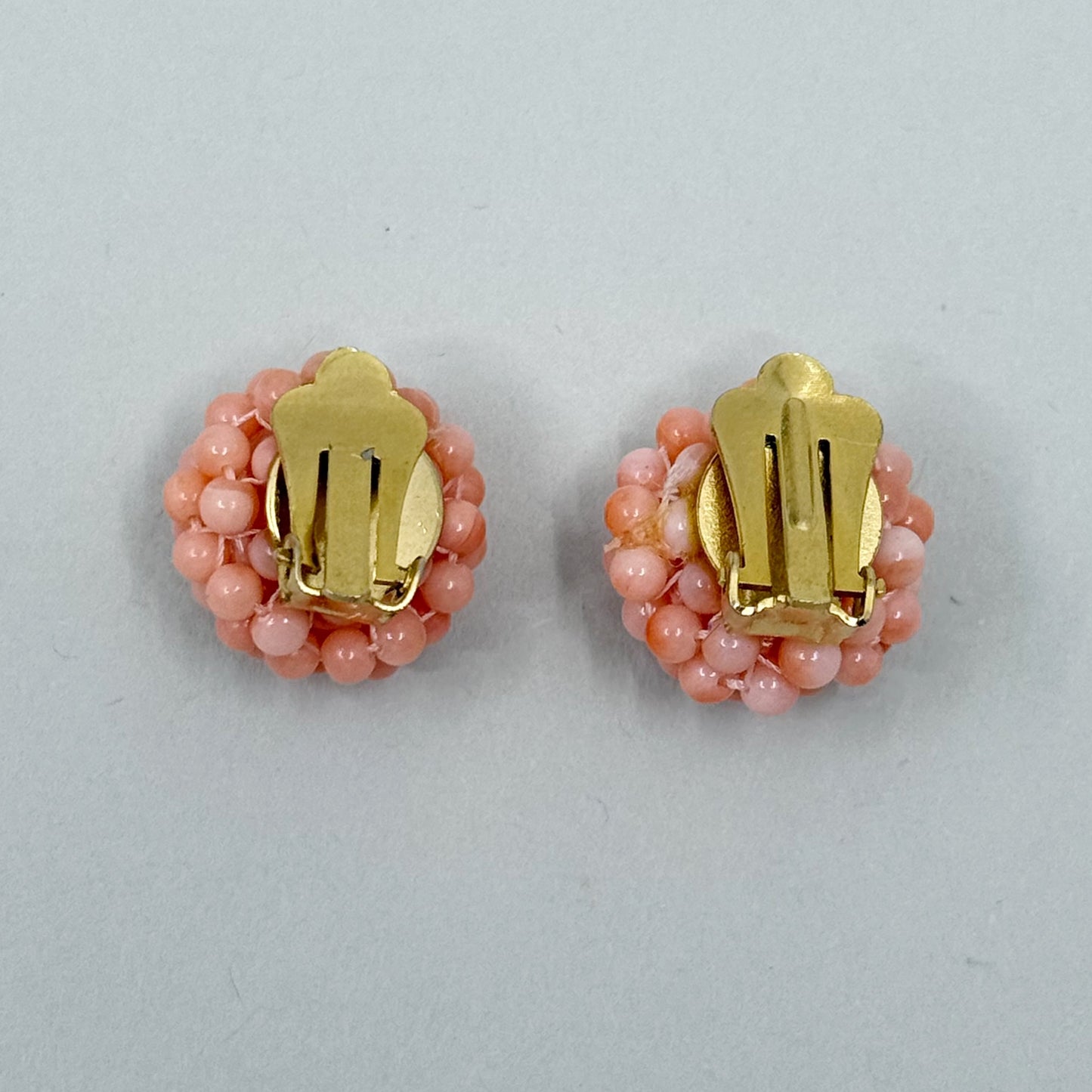Gold Filled Angel Skin coral domed bead clip on earrings - GM1034
