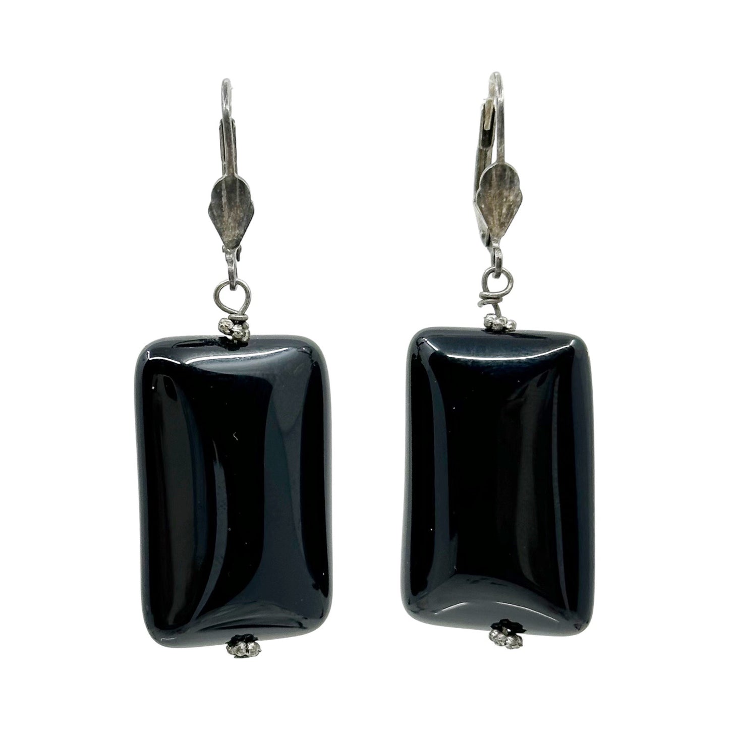 Hand Made Sterling silver onyx bead earrings - GM1035