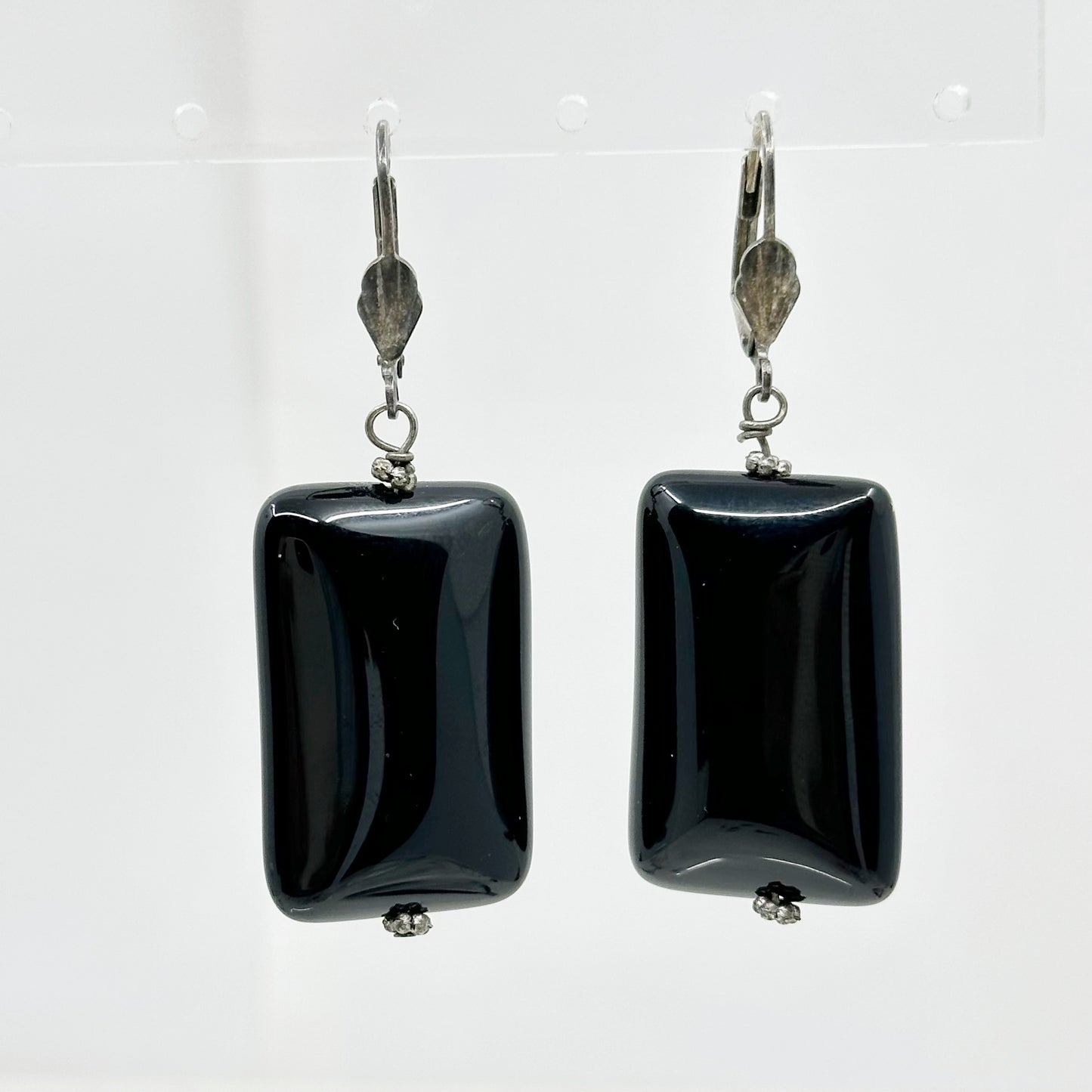 Hand Made Sterling silver onyx bead earrings - GM1035