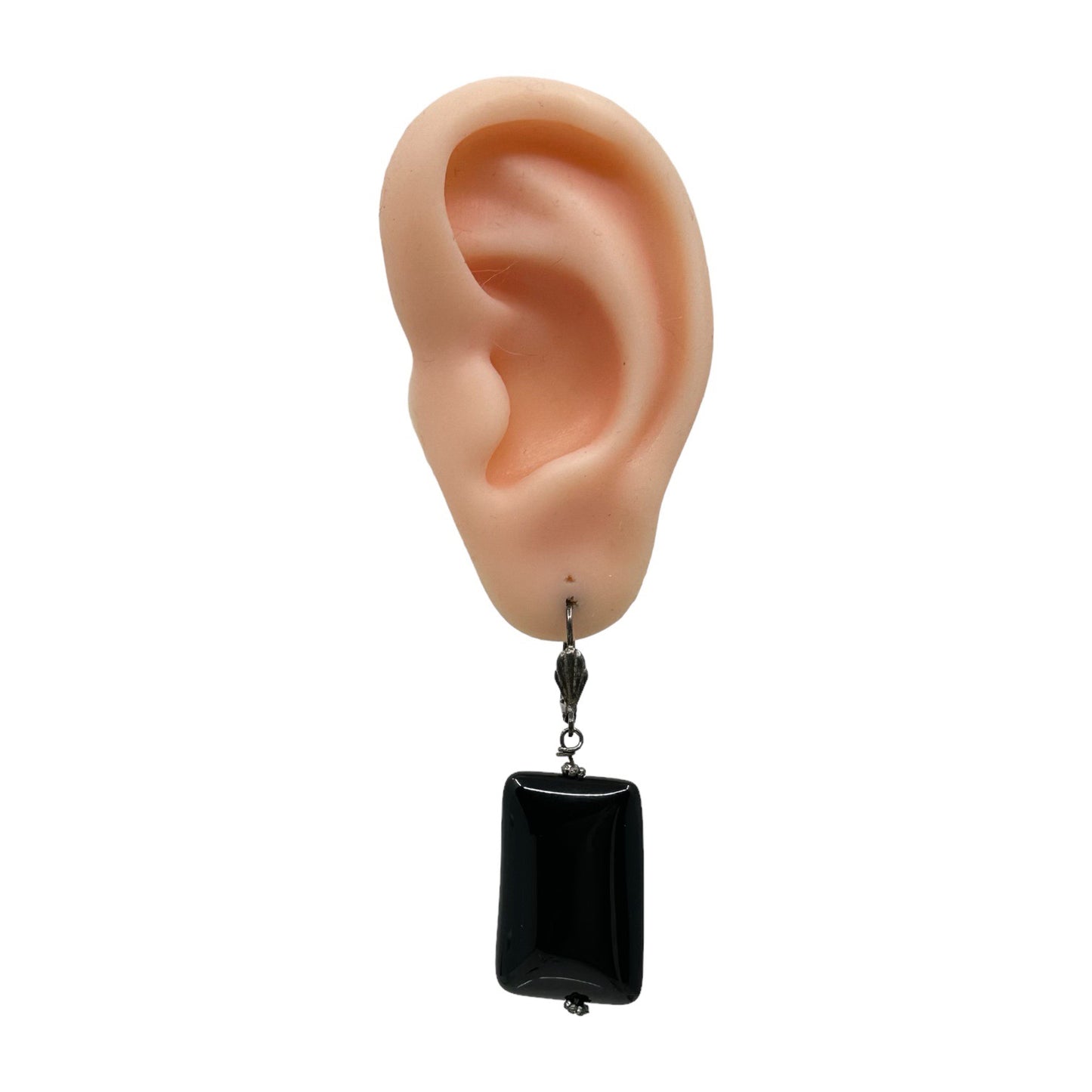 Hand Made Sterling silver onyx bead earrings - GM1035