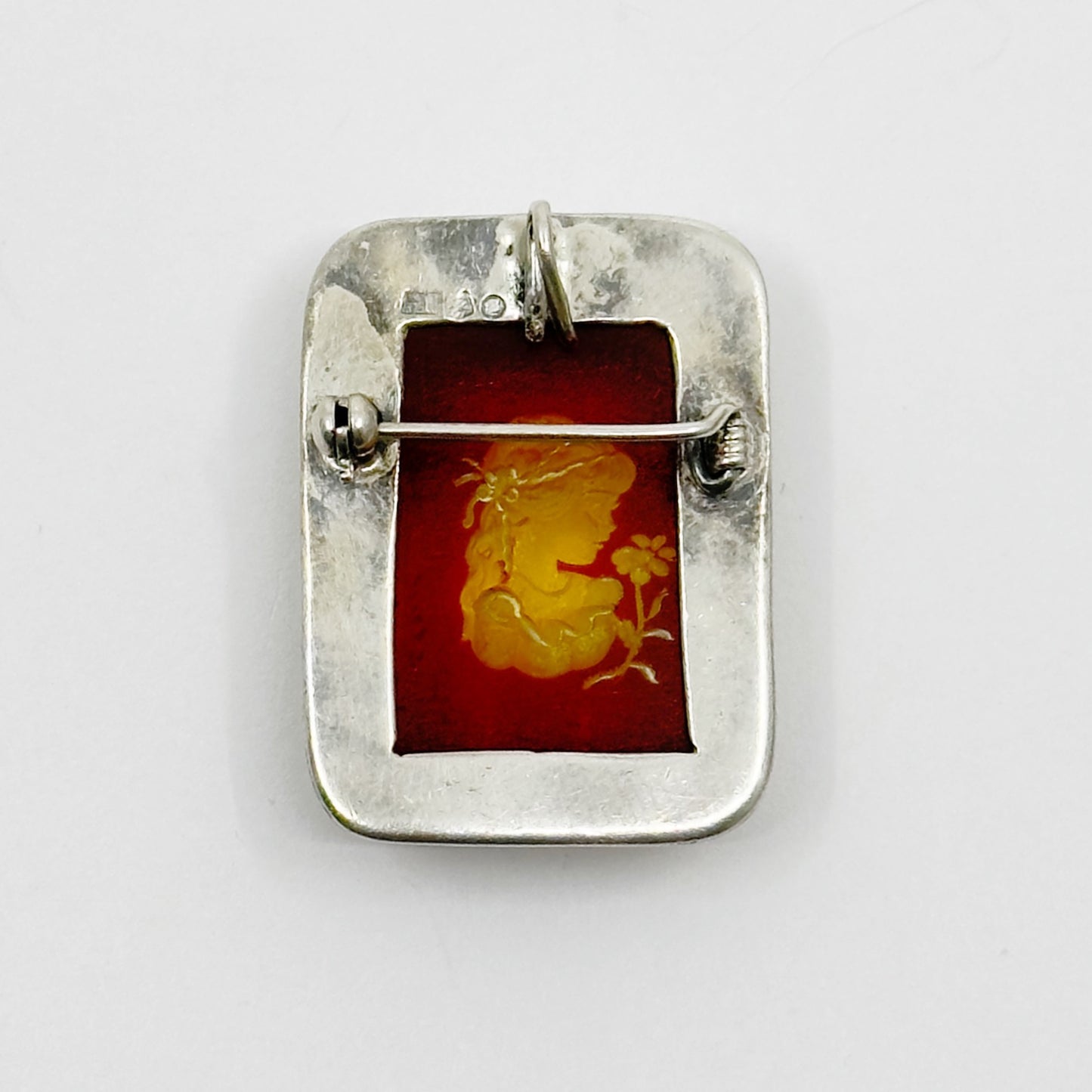 sterling silver reverse carved amber brooch pendant - GM1039