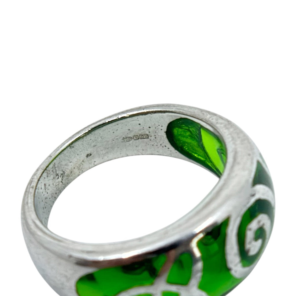 Solvar sterling silver glass Celtic trinity knot ring - GM1039