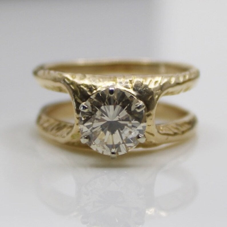 Mid Century 14k gold 2 carat Fancy Light Brown Diamond engagement ring