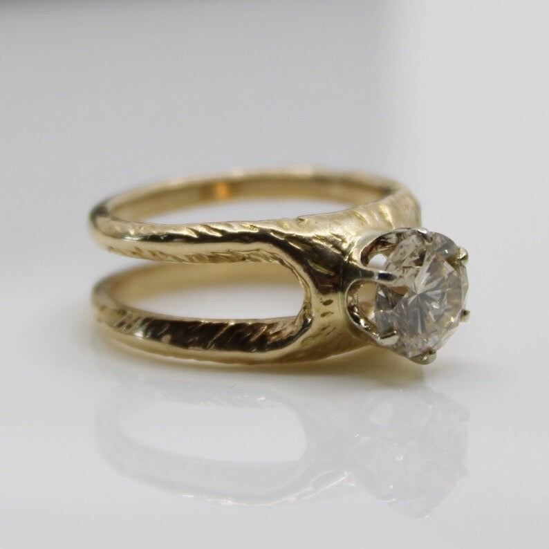 Mid Century 14k gold 2 carat Fancy Light Brown Diamond engagement ring