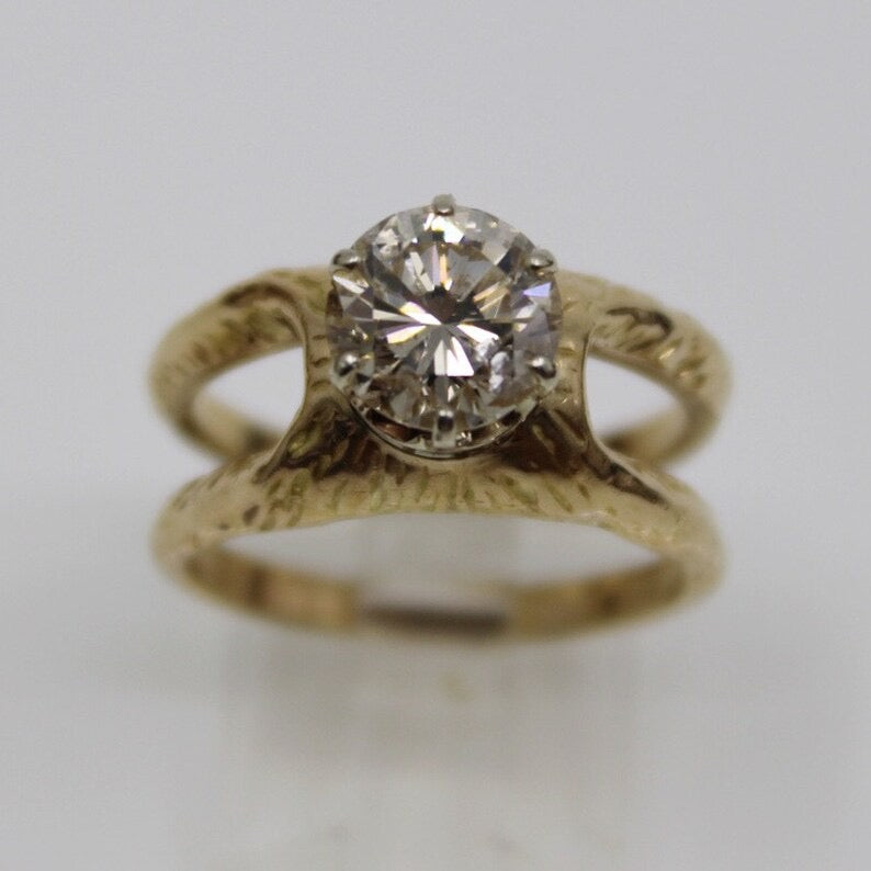 Mid Century 14k gold 2 carat Fancy Light Brown Diamond engagement ring