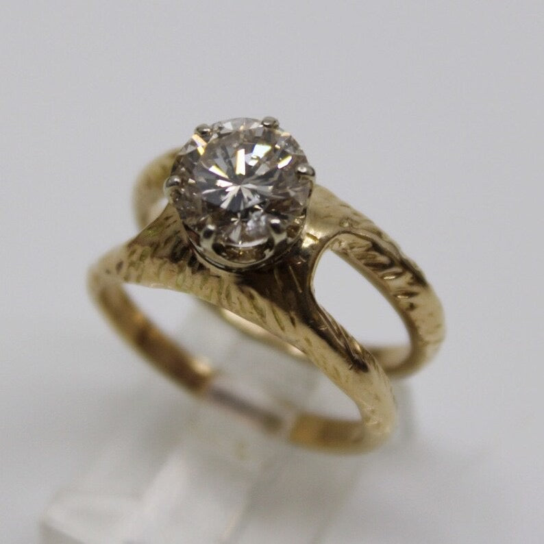 Mid Century 14k gold 2 carat Fancy Light Brown Diamond engagement ring