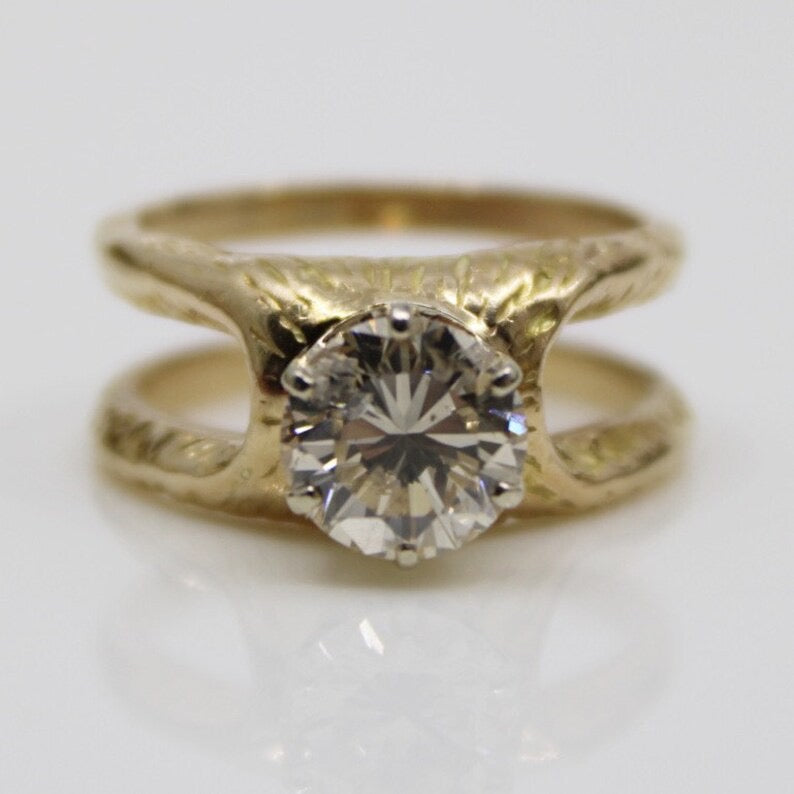 Mid Century 14k gold 2 carat Fancy Light Brown Diamond engagement ring