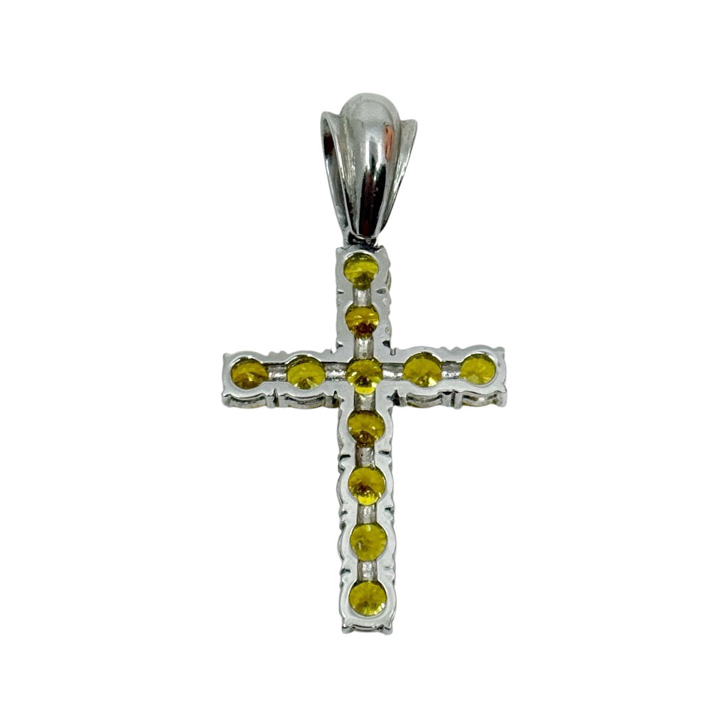 sterling silver canary cubic zirconia cross pendant - GM1051