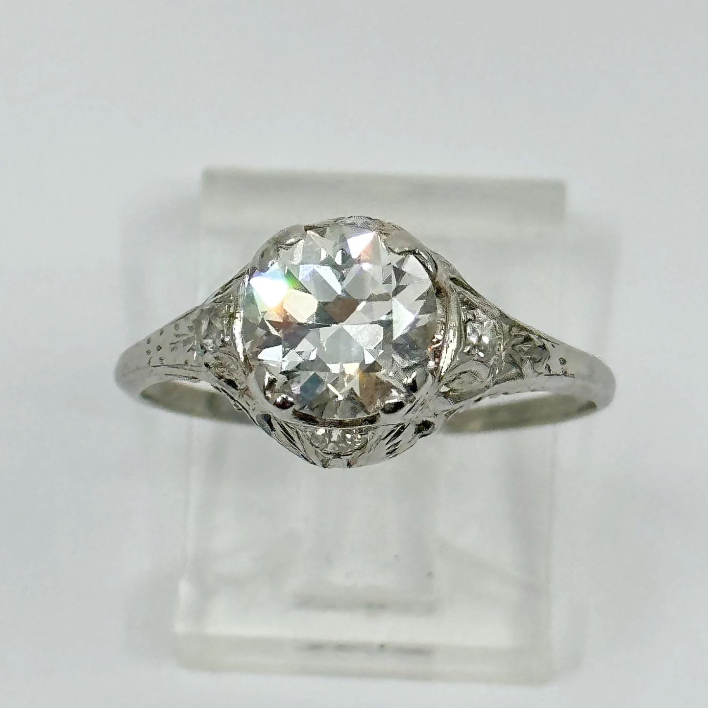 Art Deco 1.65 carat Old European cut diamond platinum engagement ring