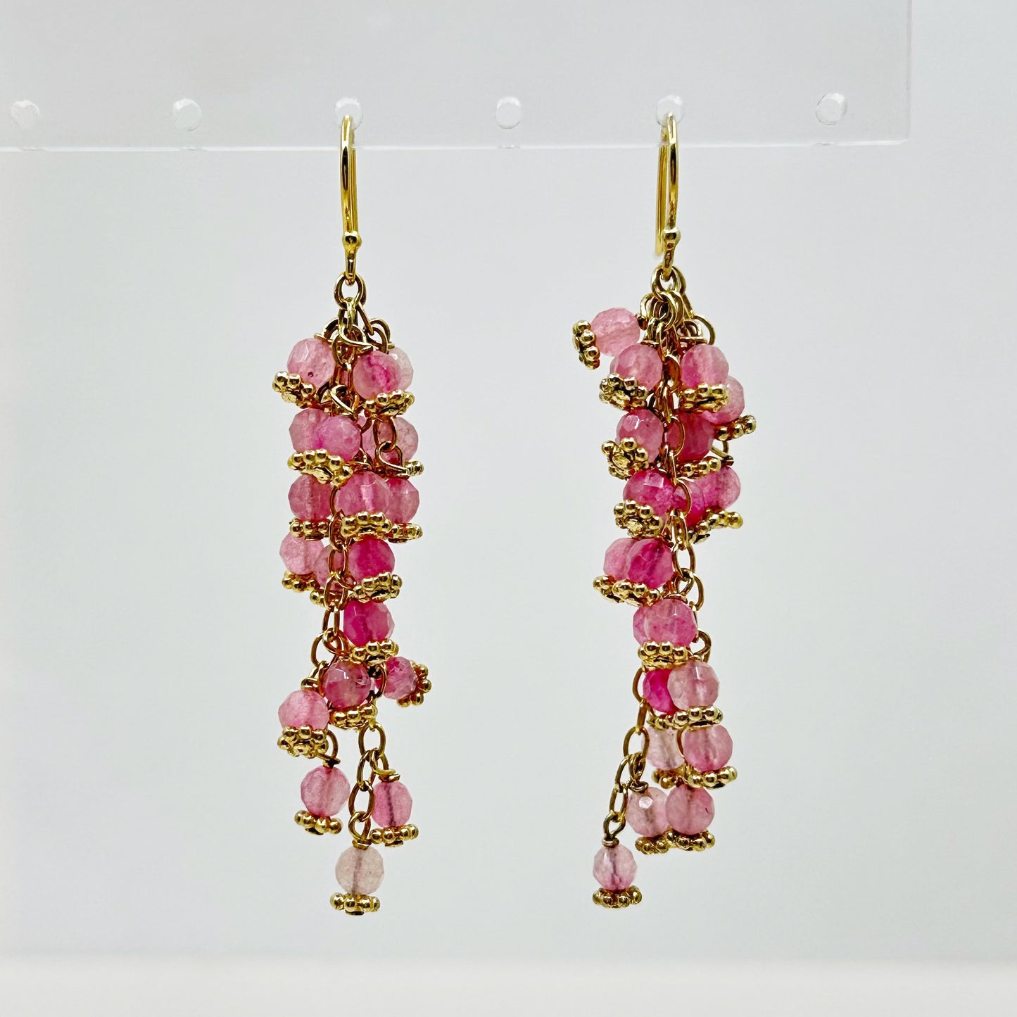 Gold vermeil sterling silver tourmaline beads drop earrings - GM1053