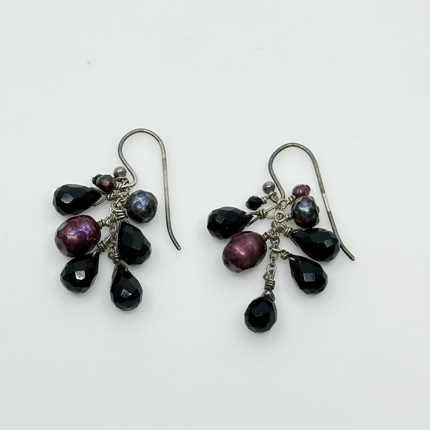 Hand Made sterling silver Onyx & pearl beads drop earrings - GM1055