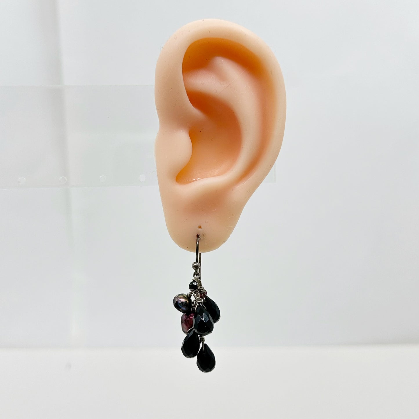 Hand Made sterling silver Onyx & pearl beads drop earrings - GM1055
