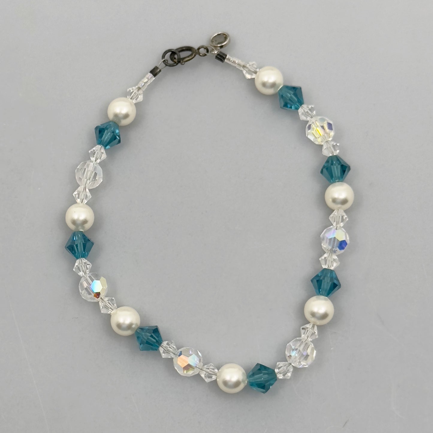 Hand Made Sterling silver pearl & crystal bead bracelet - GM1058