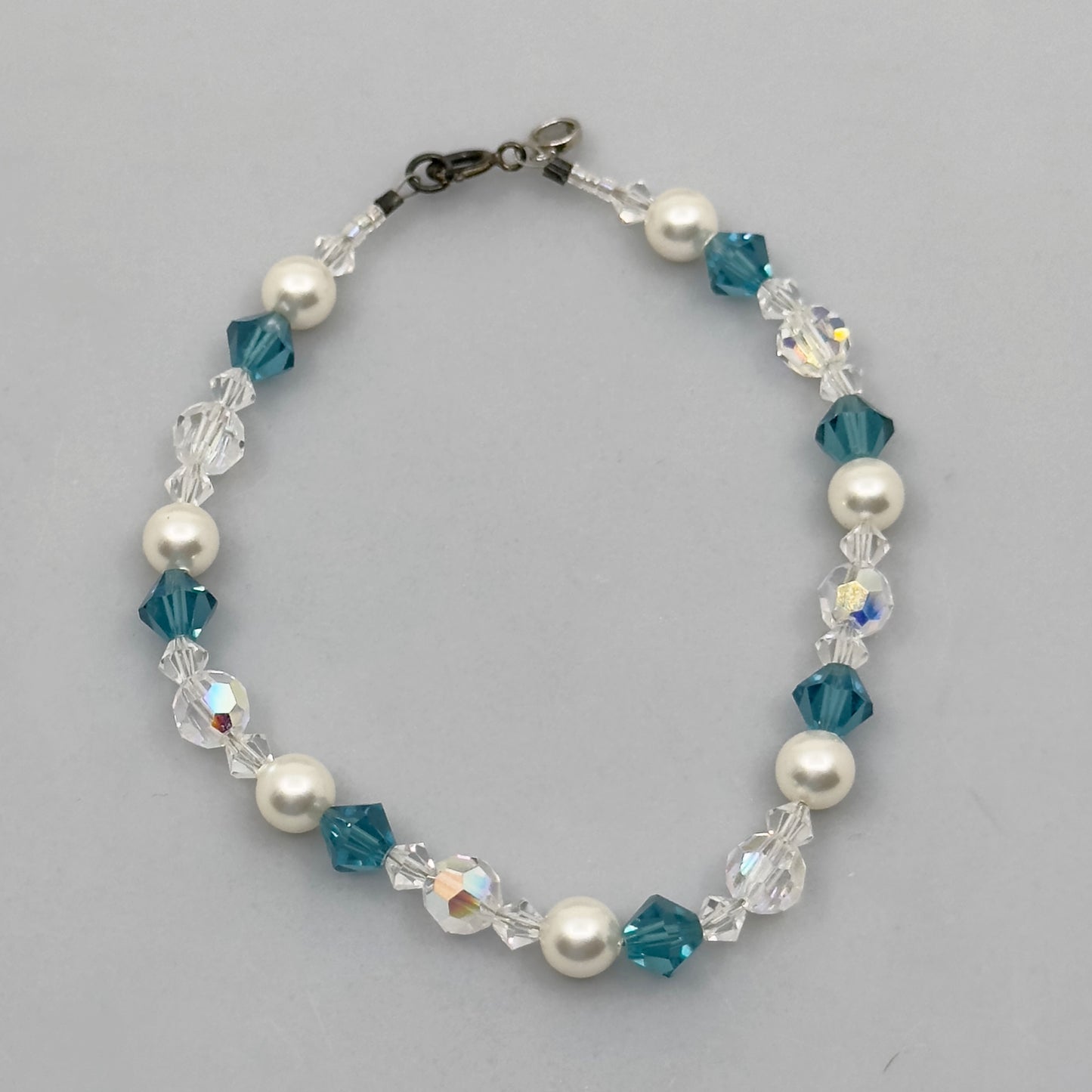 Hand Made Sterling silver pearl & crystal bead bracelet - GM1058