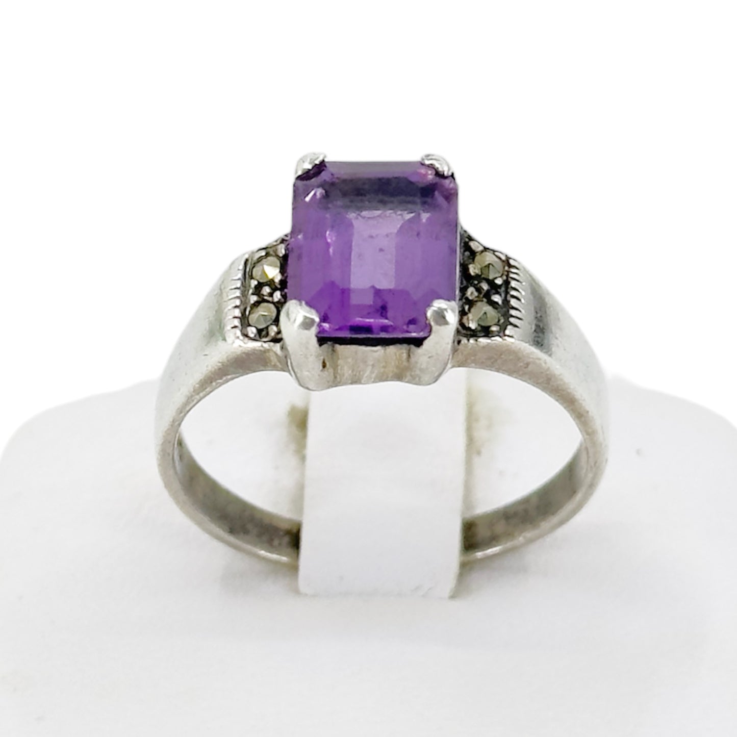 Sterling silver amethyst & marcasite ring - GM1061
