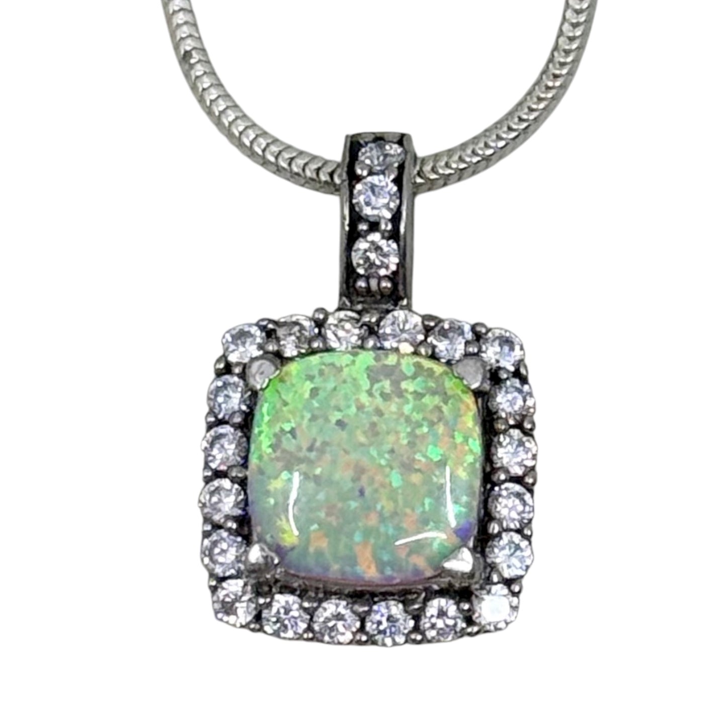 sterling silver faux opal cubic Zirconia pendant - GM1062