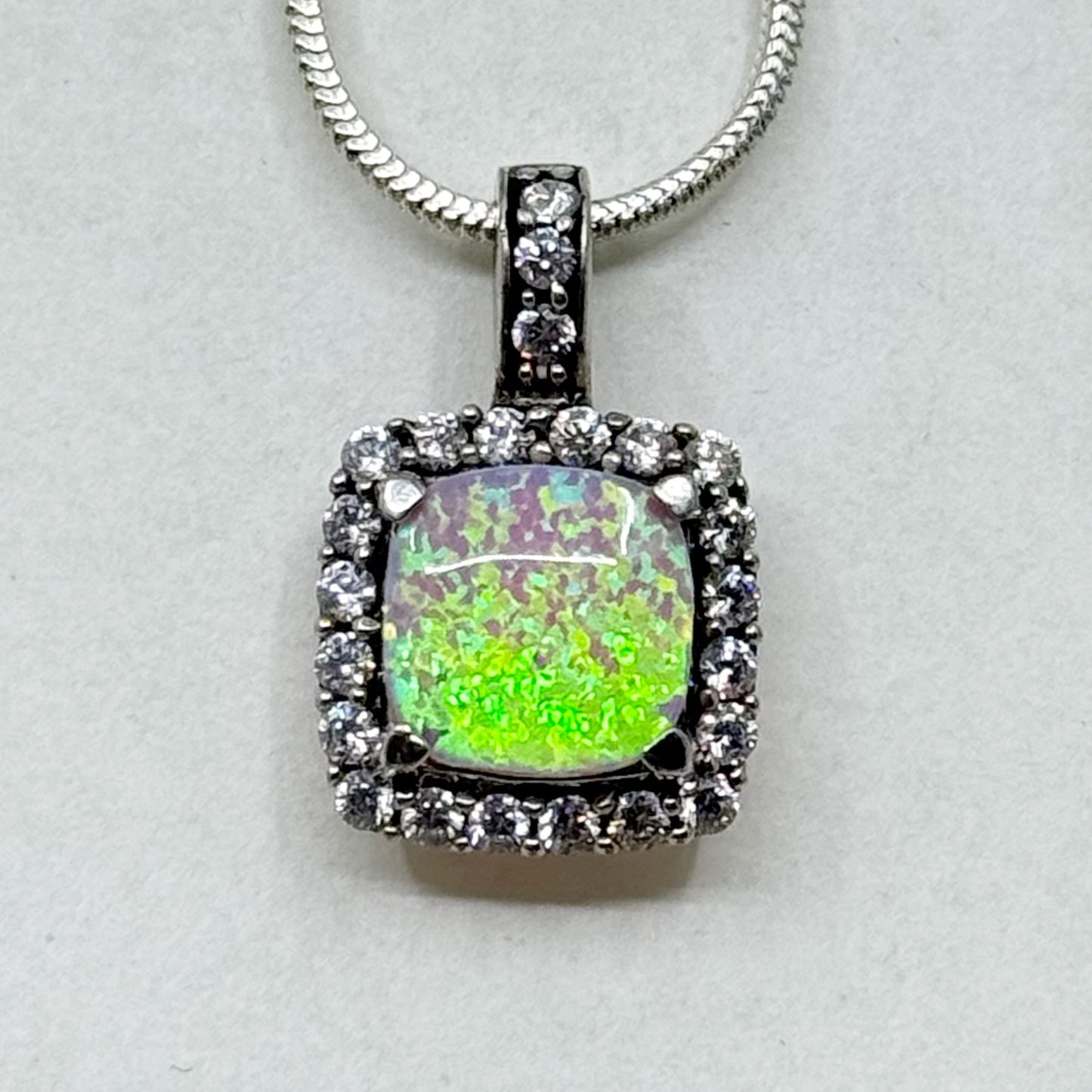 sterling silver faux opal cubic Zirconia pendant - GM1062