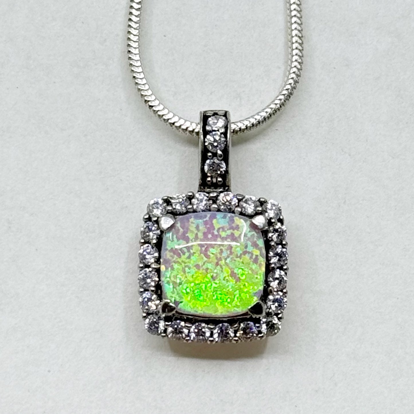 sterling silver faux opal cubic Zirconia pendant - GM1062