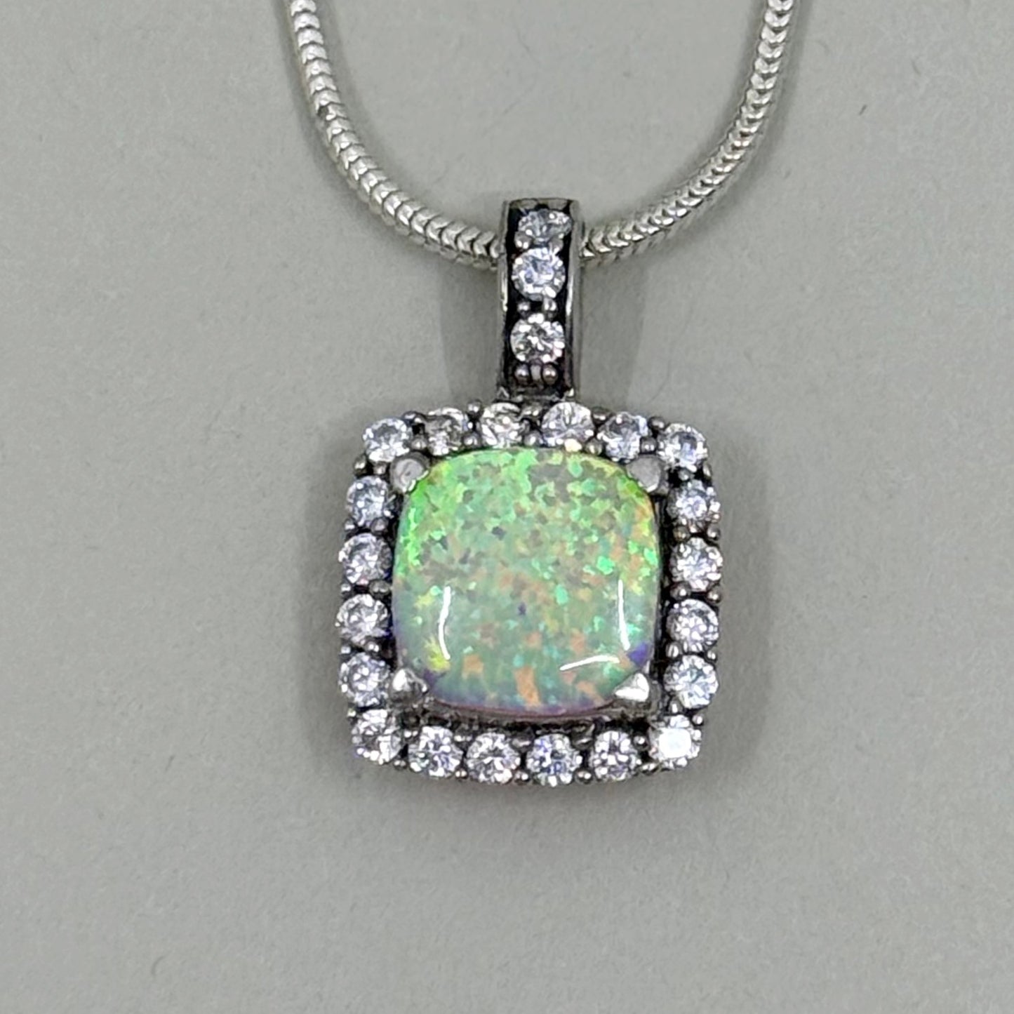 sterling silver faux opal cubic Zirconia pendant - GM1062