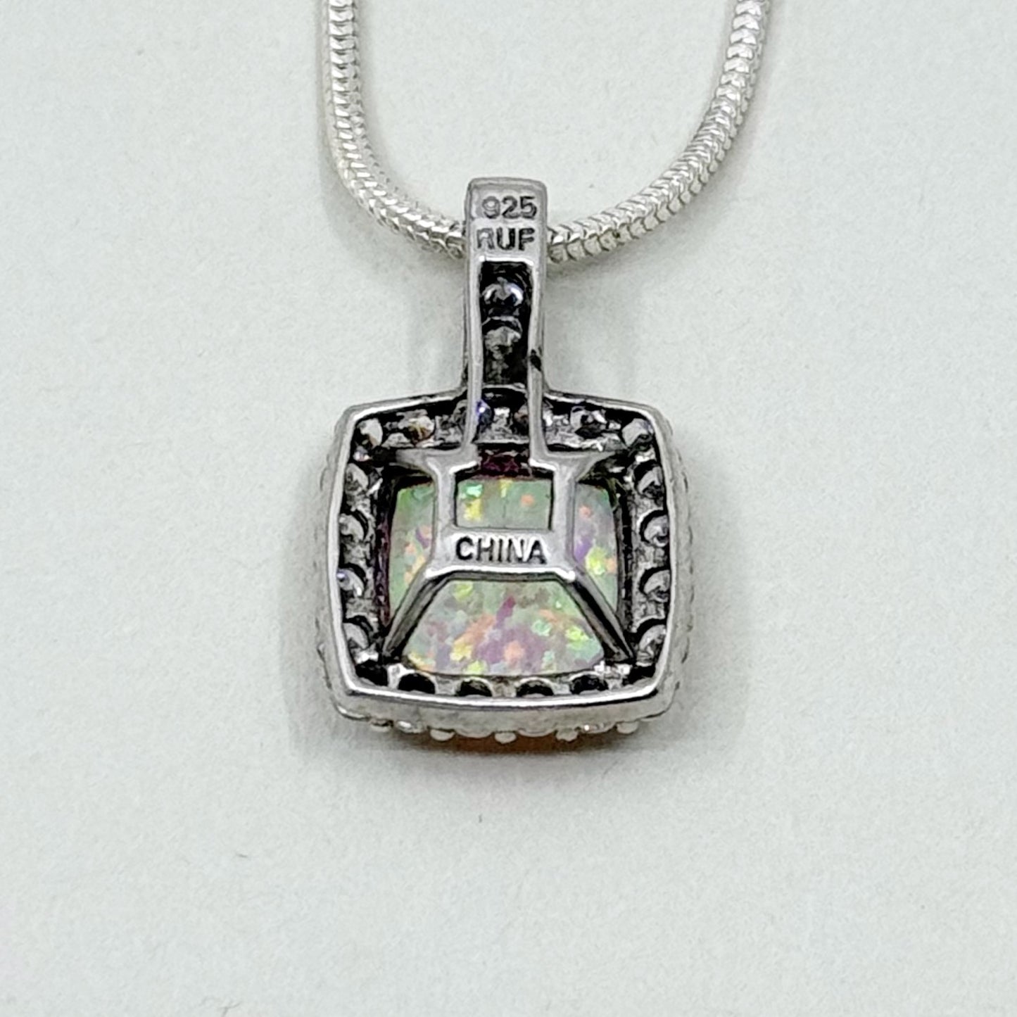 sterling silver faux opal cubic Zirconia pendant - GM1062