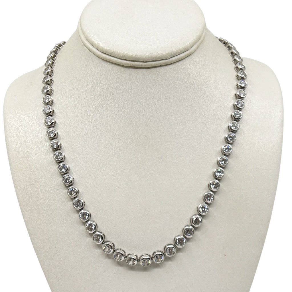 925 sterling silver cubic zirconia tennis chain necklace - GM1063