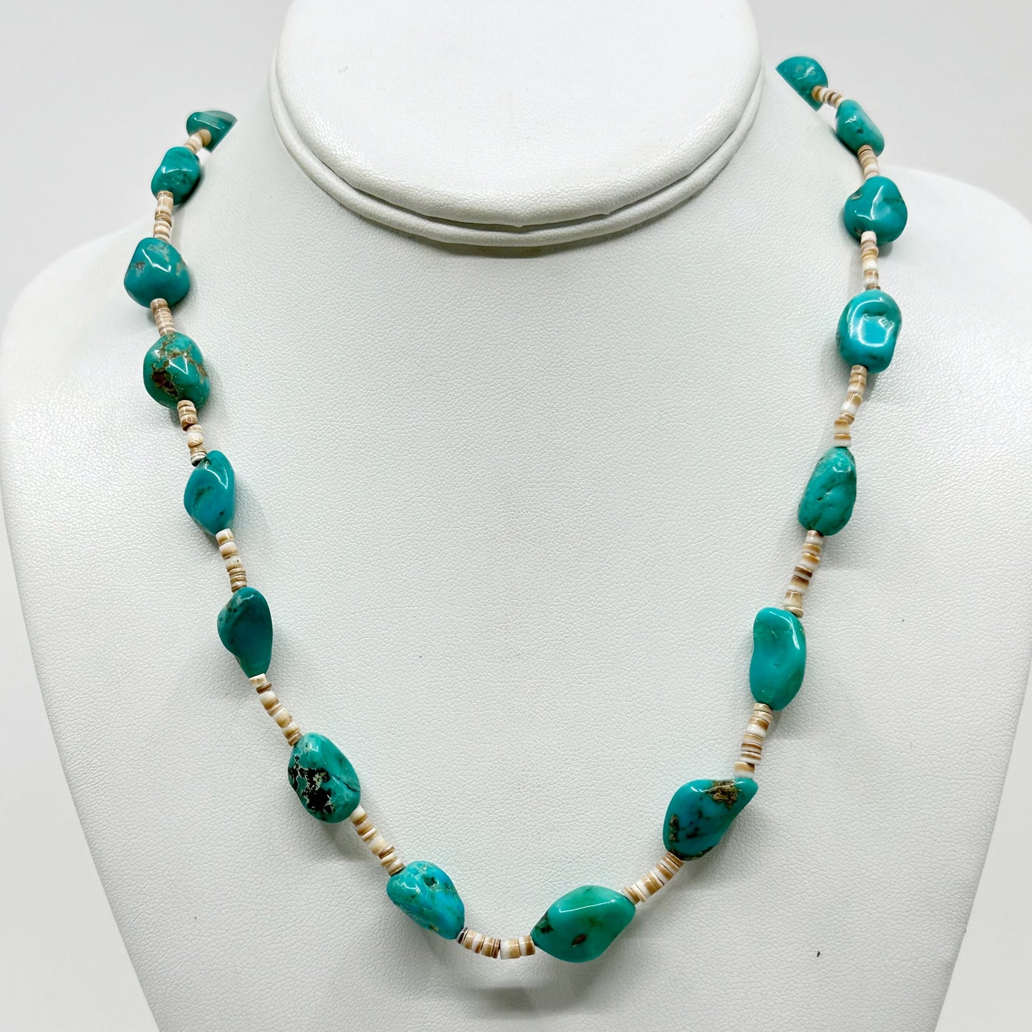 Navajo sterling silver turquoise & heishi shell bead necklace - GM1064