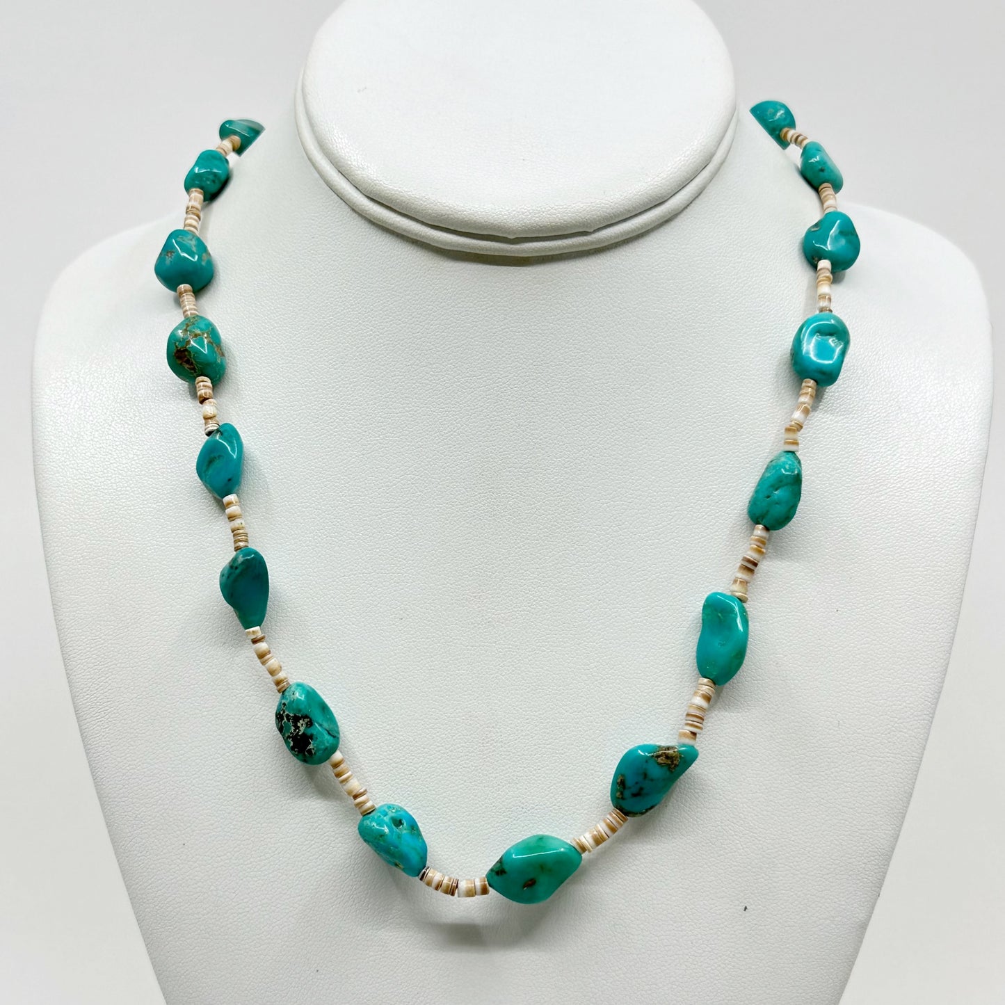 Navajo sterling silver turquoise & heishi shell bead necklace - GM1064