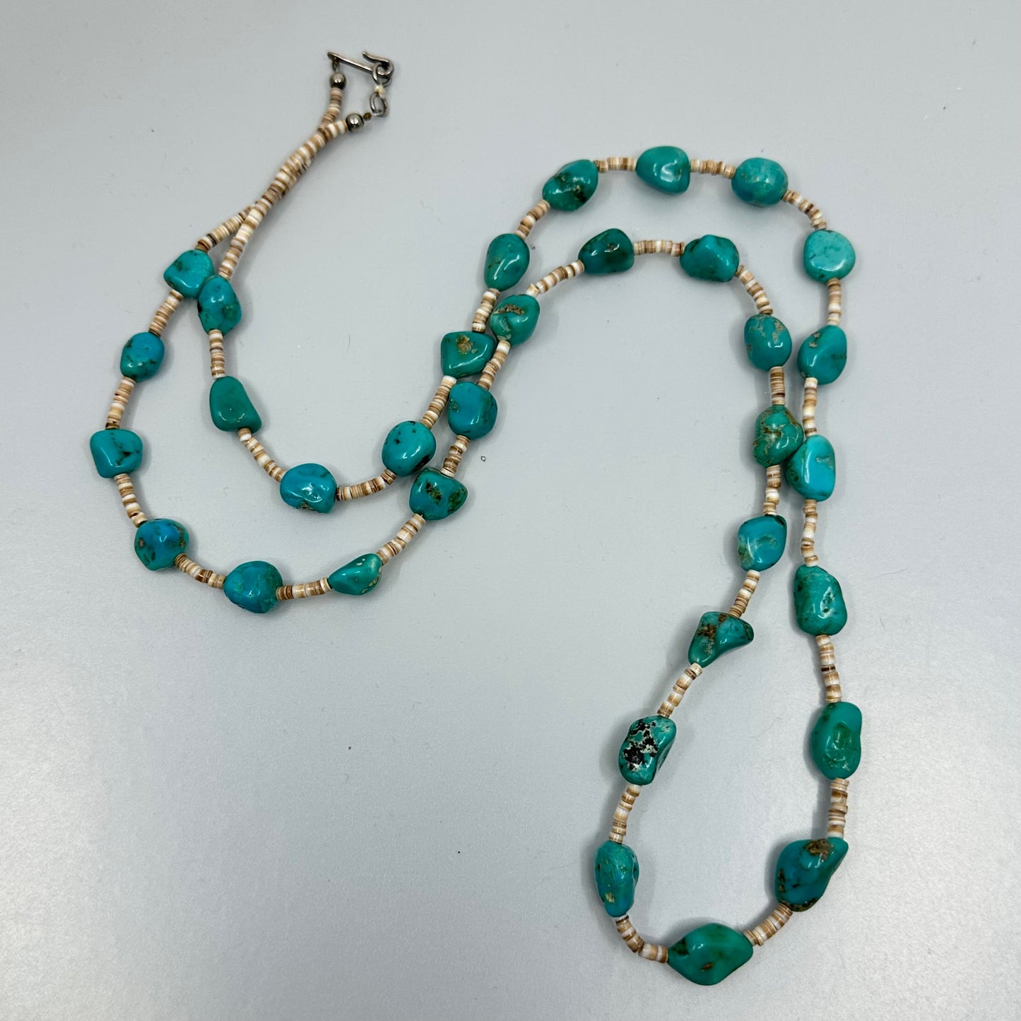 Navajo sterling silver turquoise & heishi shell bead necklace - GM1064